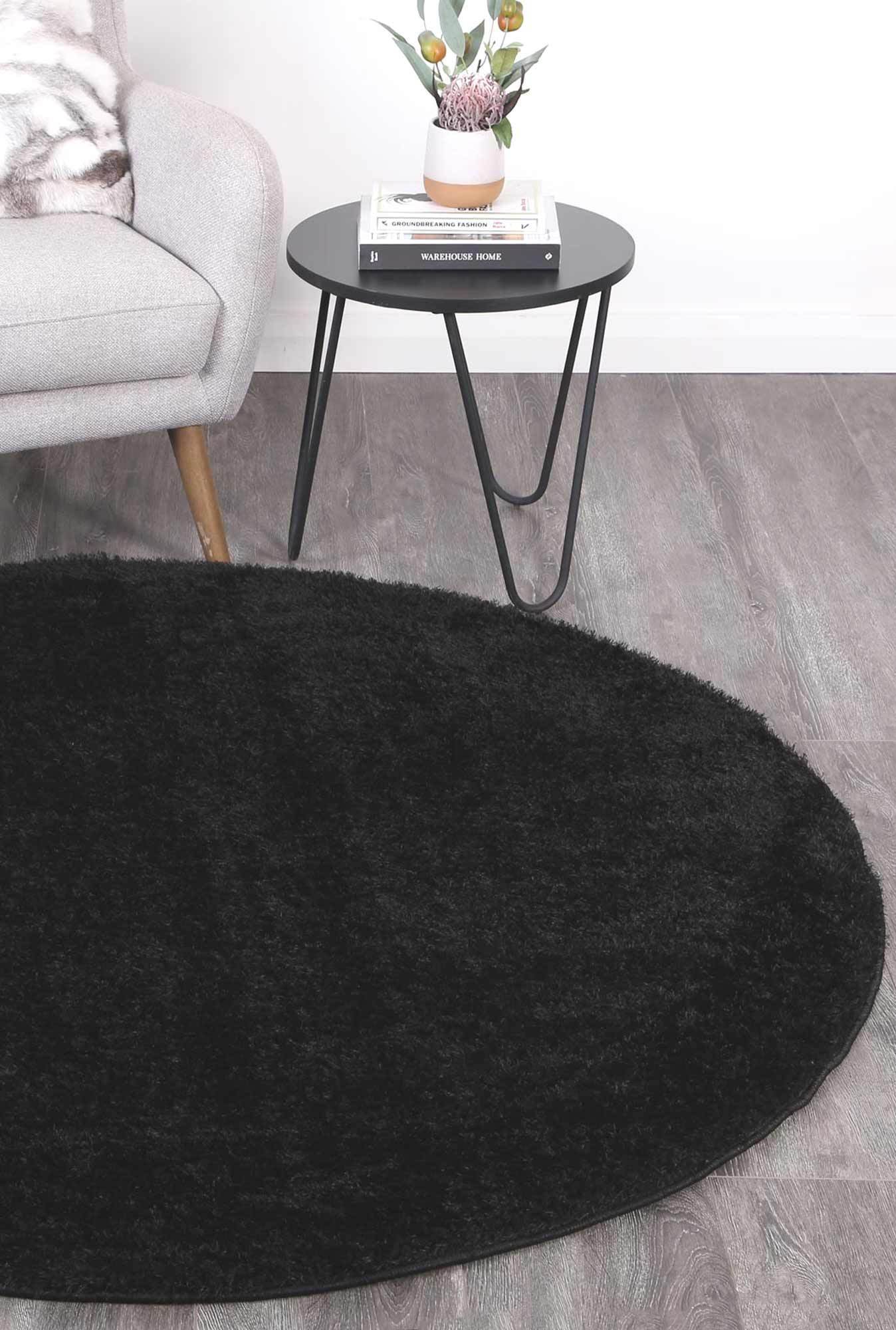 Large View Palace Plain Black Shaggy Rug