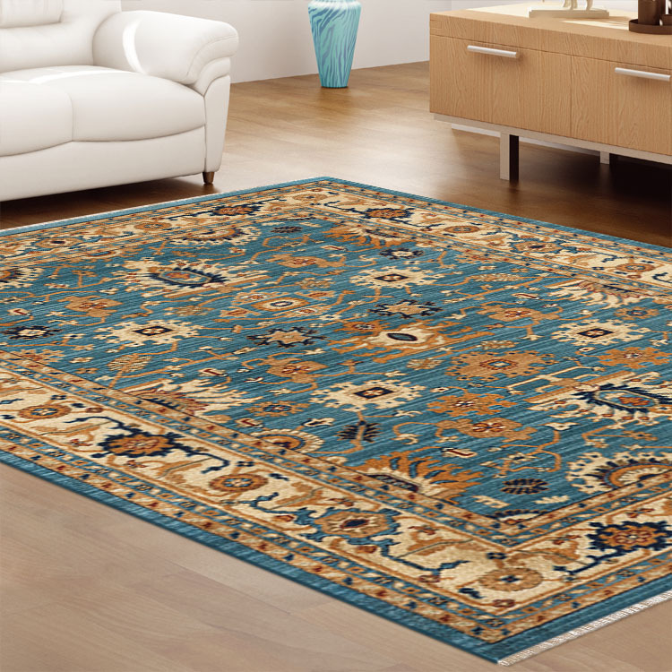 Large View Parker Blue Traditional Floral Rug