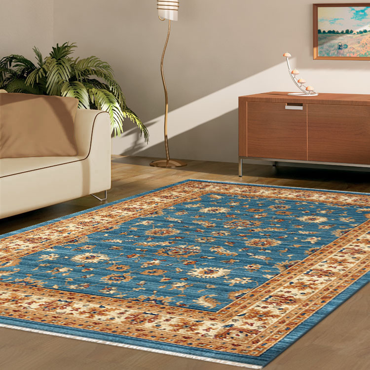 Large View Parker Blue Oriental Fringed Rug