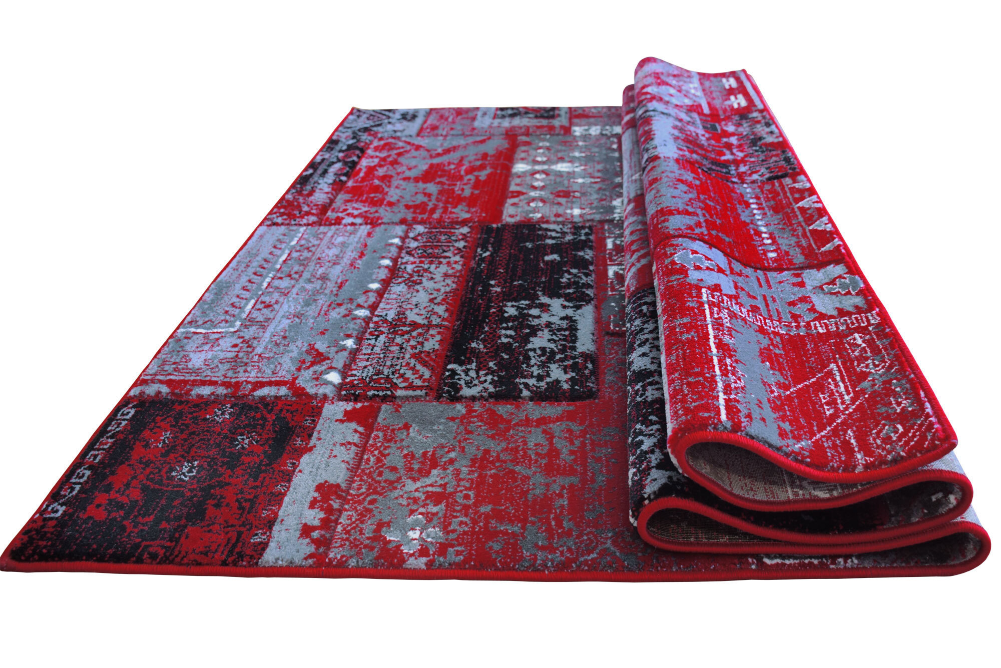 Large View Paris Carved Red Patchwork Rug
