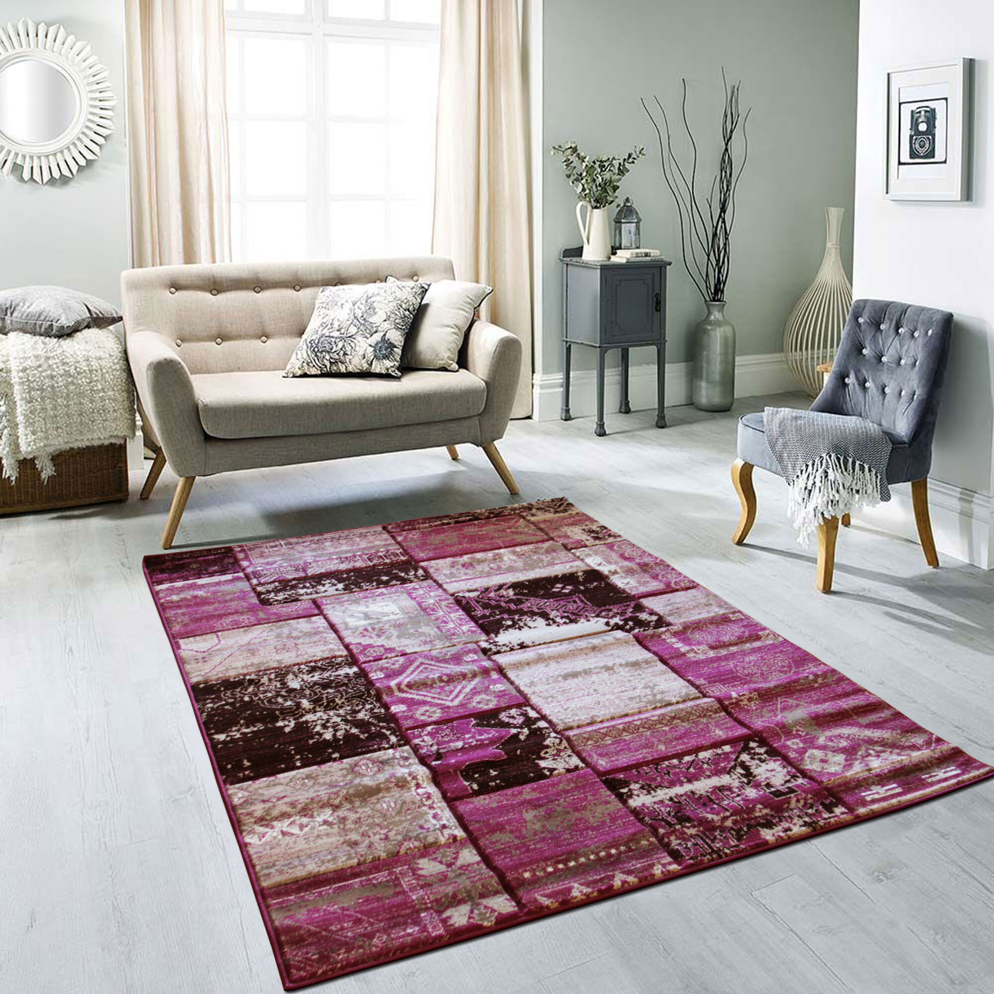 Large View Paris Carved Lilac Patchwork Rug