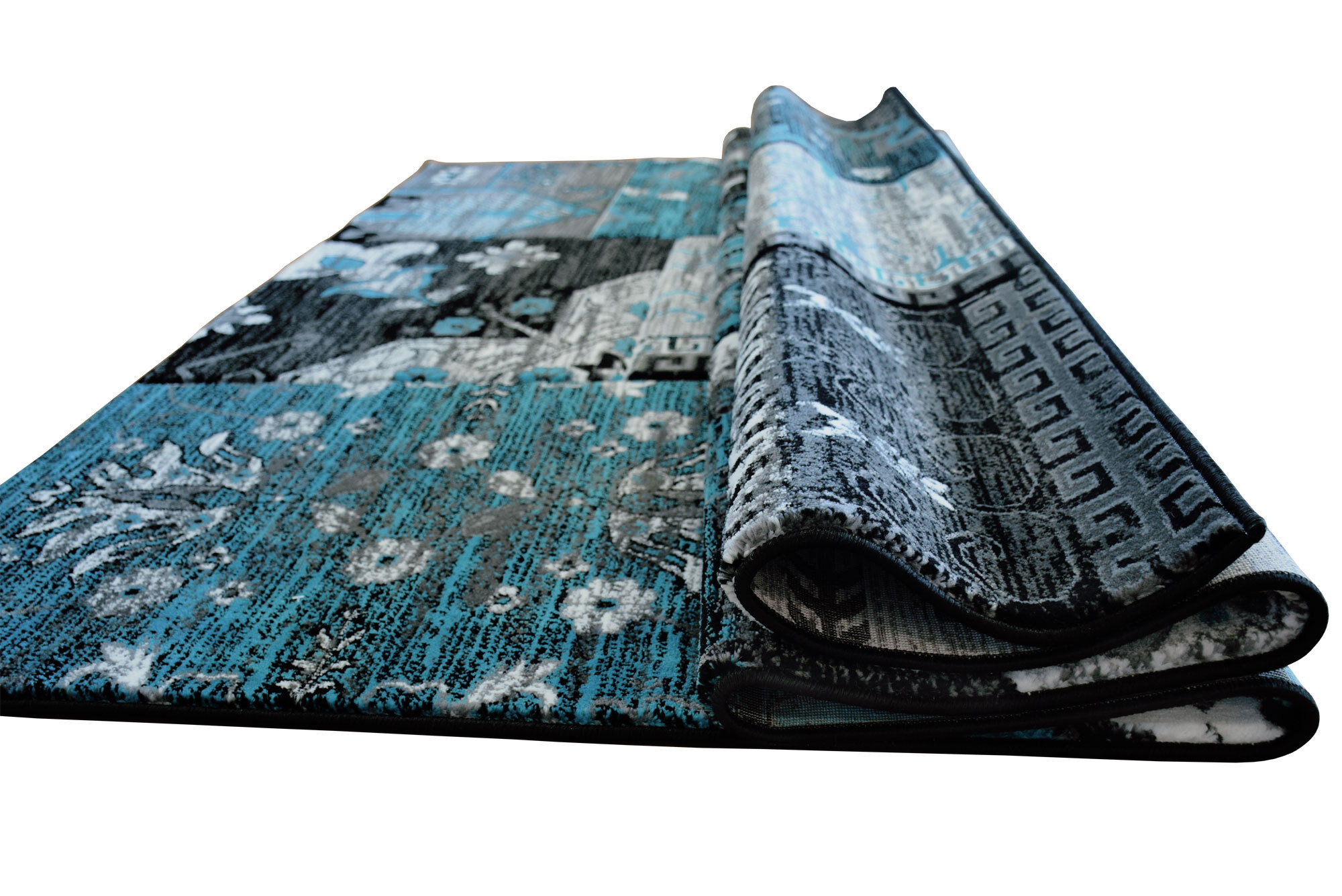 Large View Paris Carved Blue Patchwork Rug