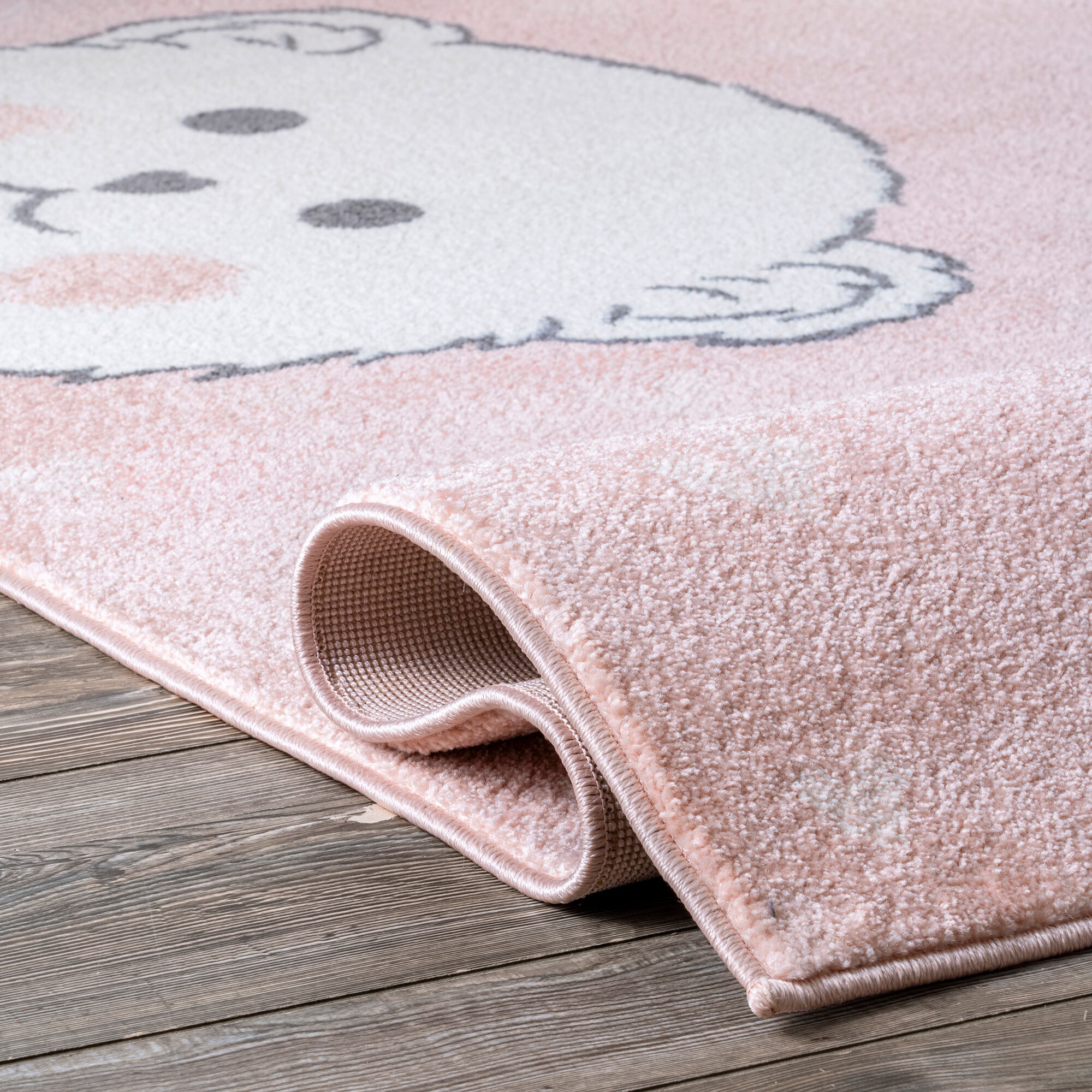 Large View Poppy Pink Teddy Bear Kids Rug