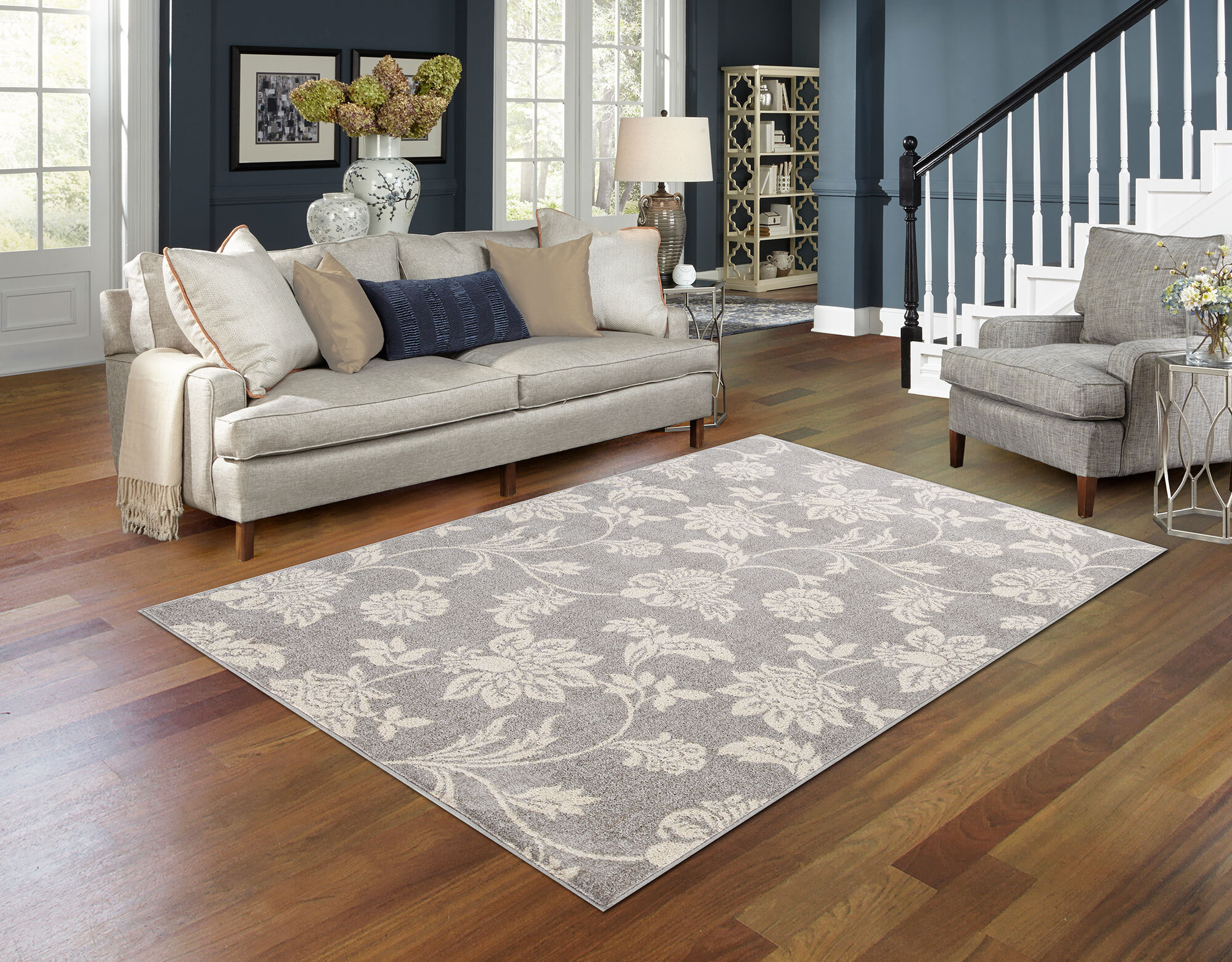 Large View Sandy Contemporary Floral Rug