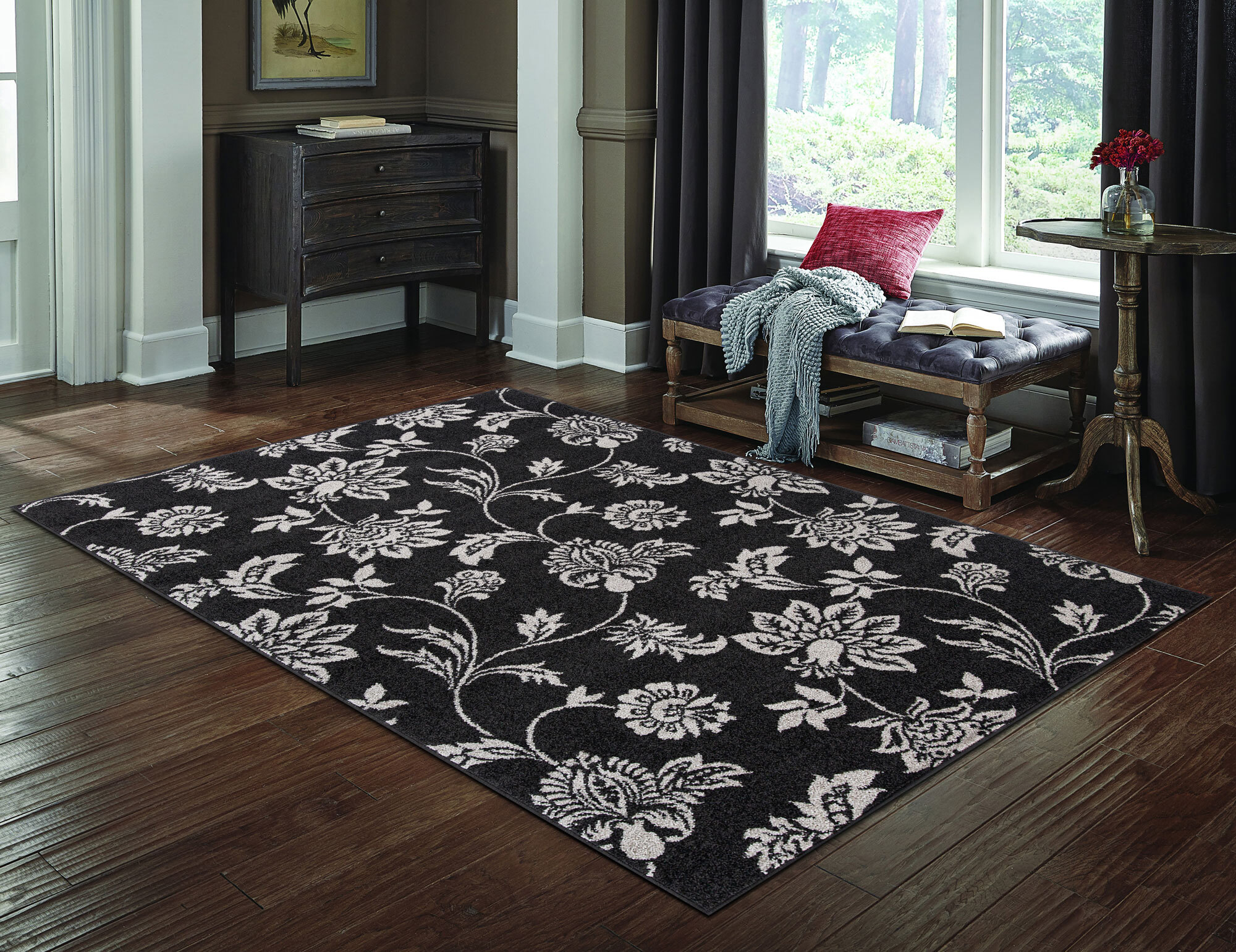 Large View Sandy Contemporary Floral Rug