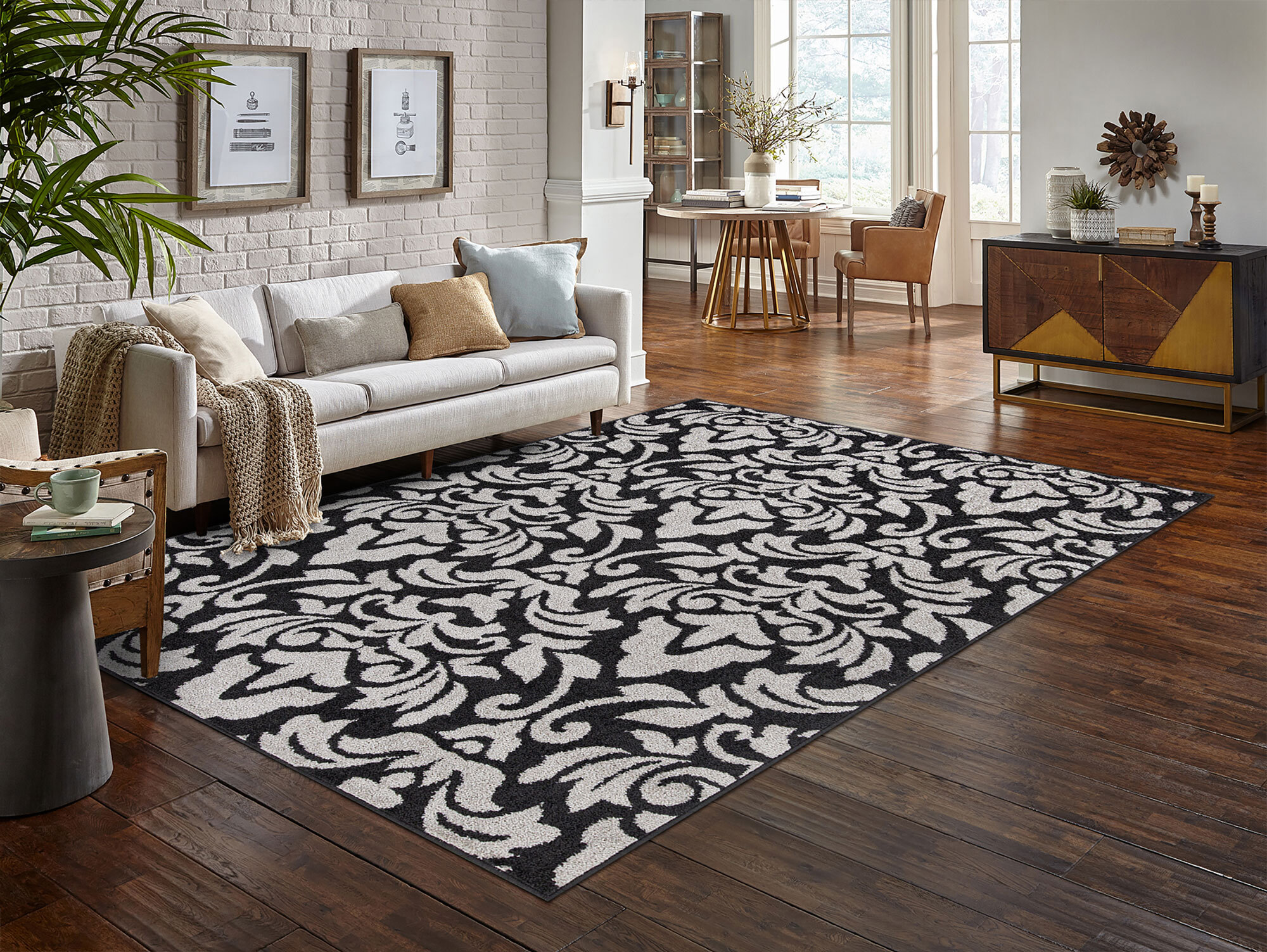 Large View Sandy Contemporary Floral Rug