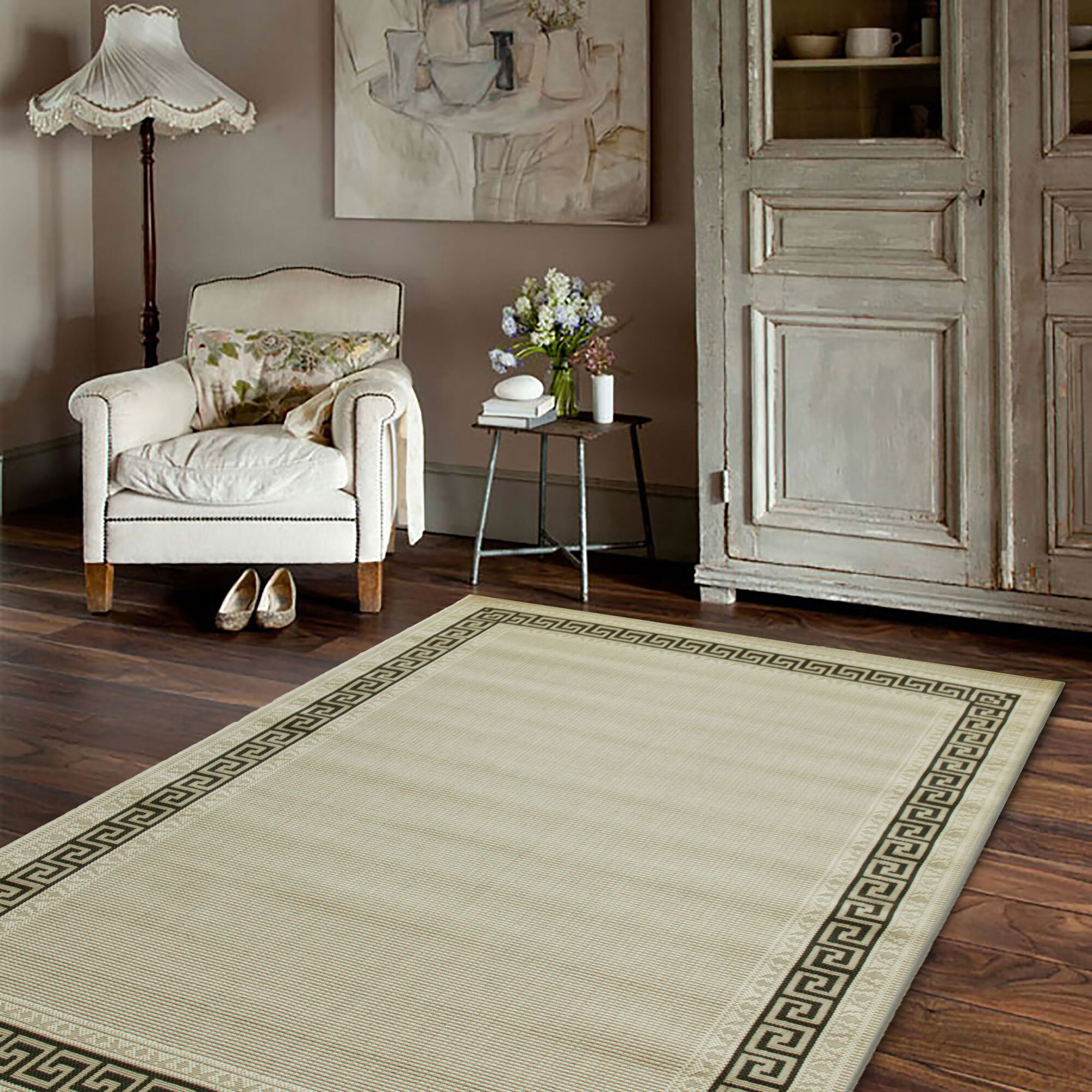 Large View Storm Flatweave Greek Key Rug