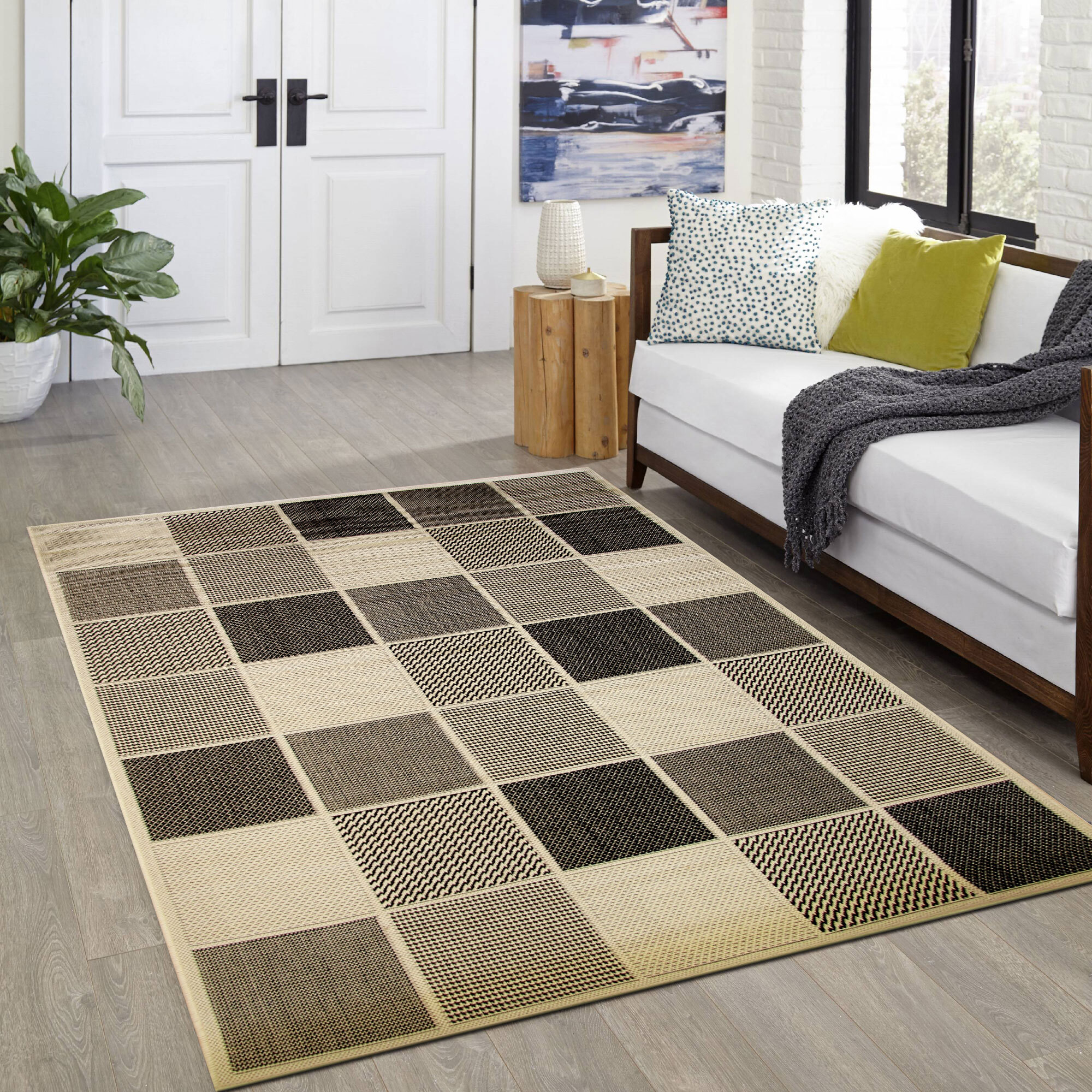 Storm Ivory Square Pattern Rug