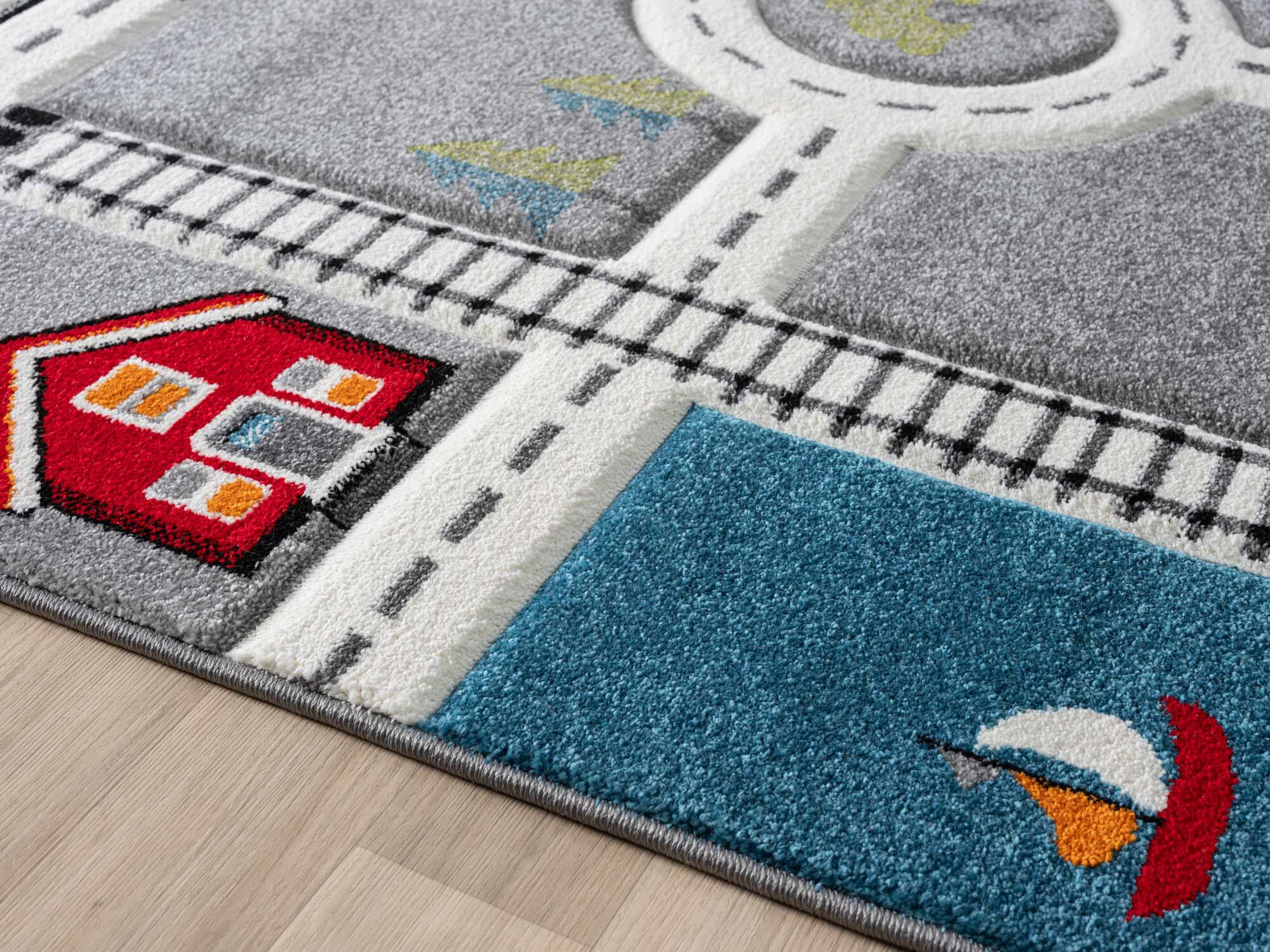 Large View Speedy Kids Town Road Rug