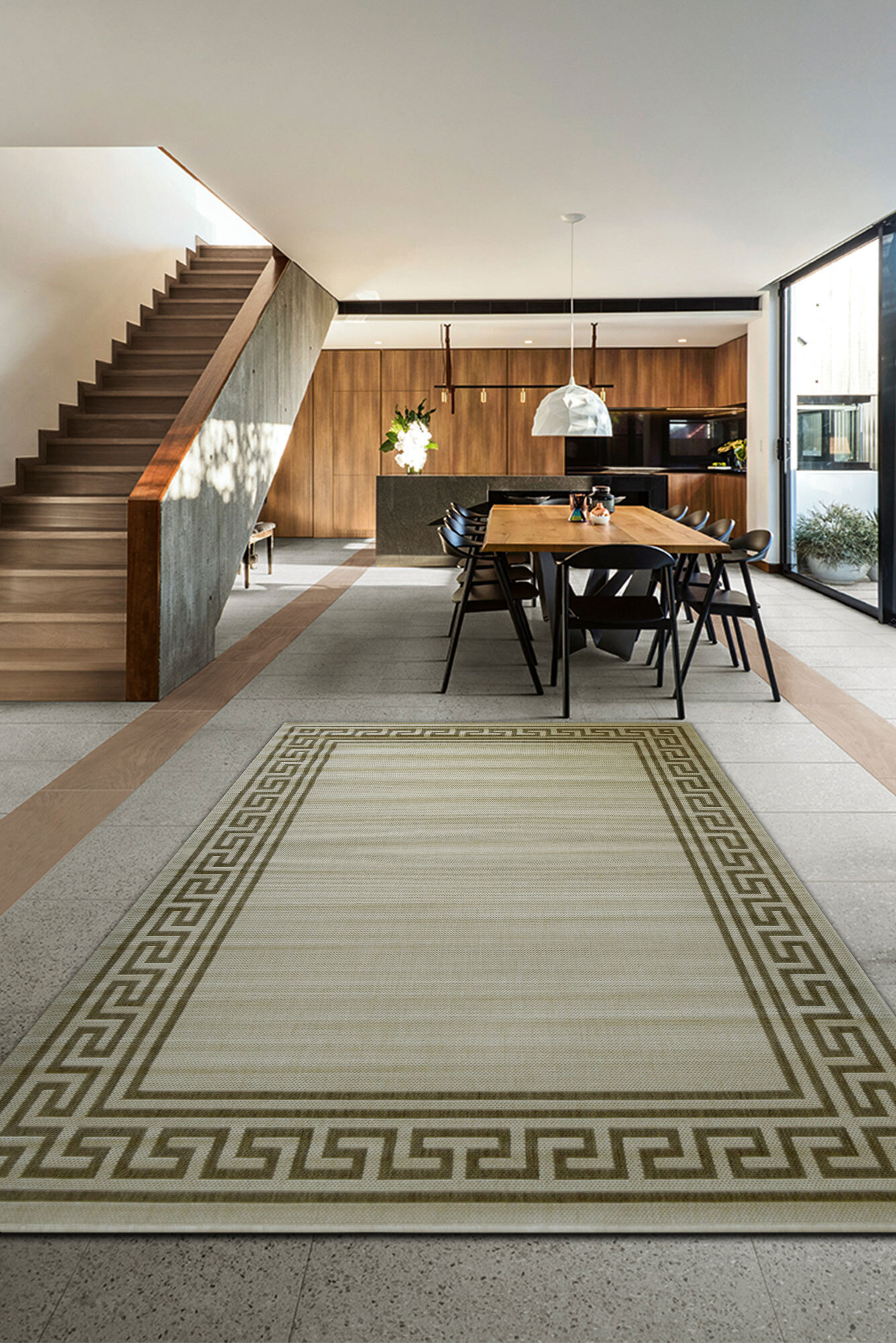 Large View Soleil Beige Greek Key Border Rug