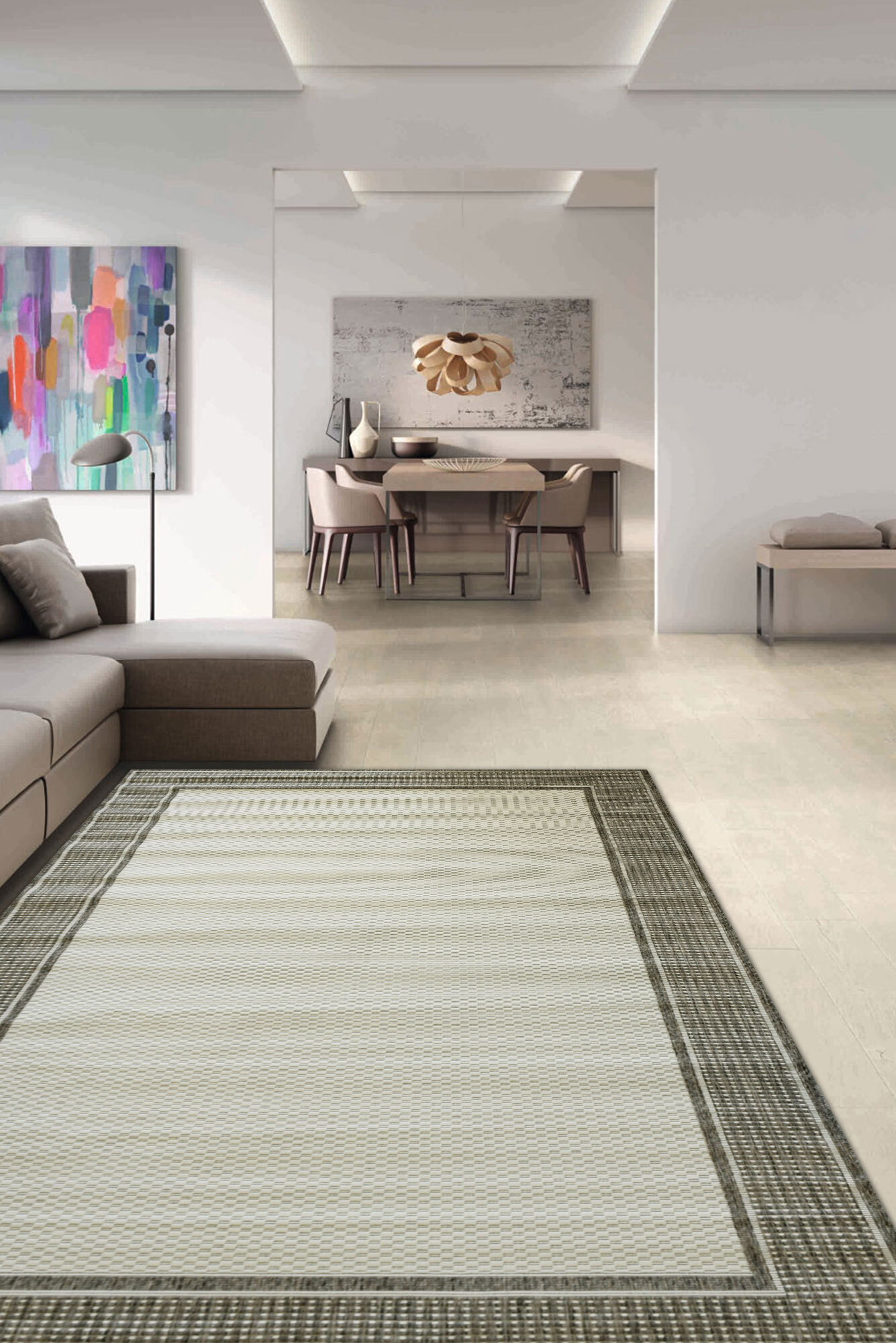 Large View Soleil Beige Border Flatweave Rug