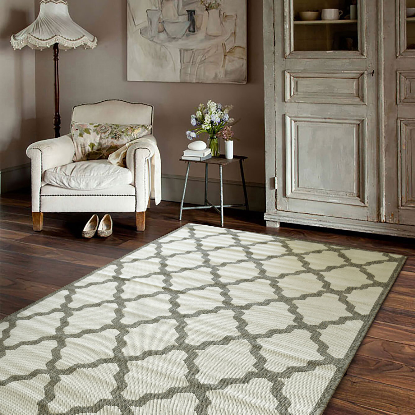 Large View Soleil Ivory Flatweave Trellis Rug