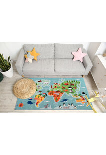 Kids World Map Sea Rug