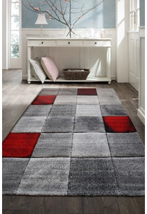 Lucia Red Square Pattern Rug