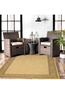 Sama Beige Greek Key Border Rug