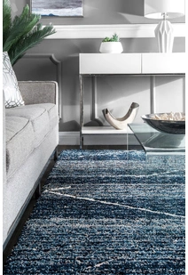 Symphony Blue Striped Shag Rug