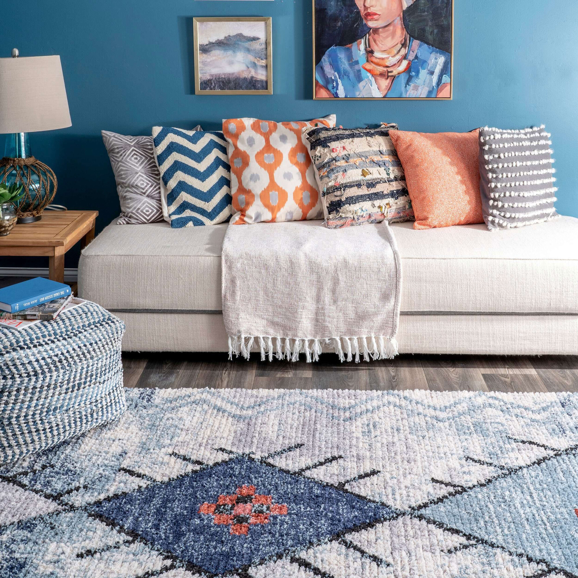 Large View Amara Blue Moroccan Tassel Rug