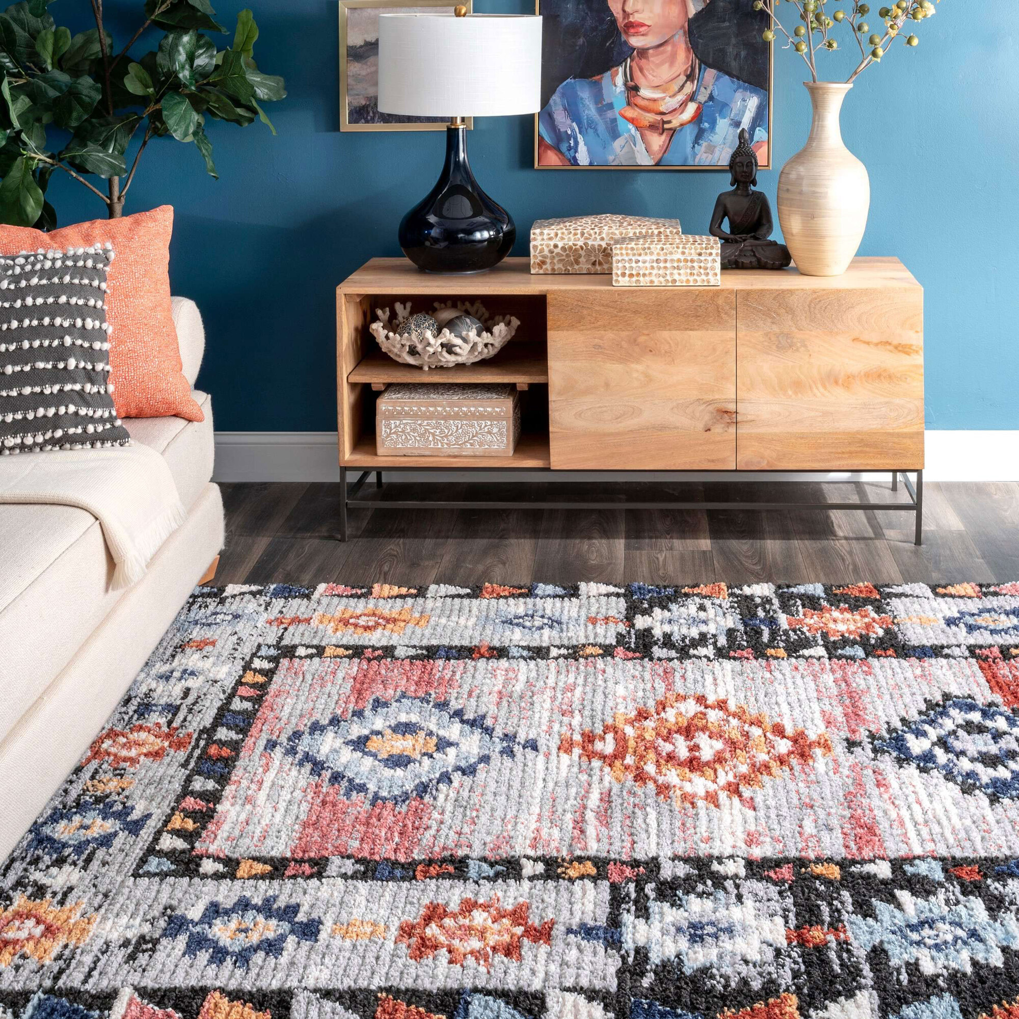 Large View Amara Moroccan Tribal Fringed Rug