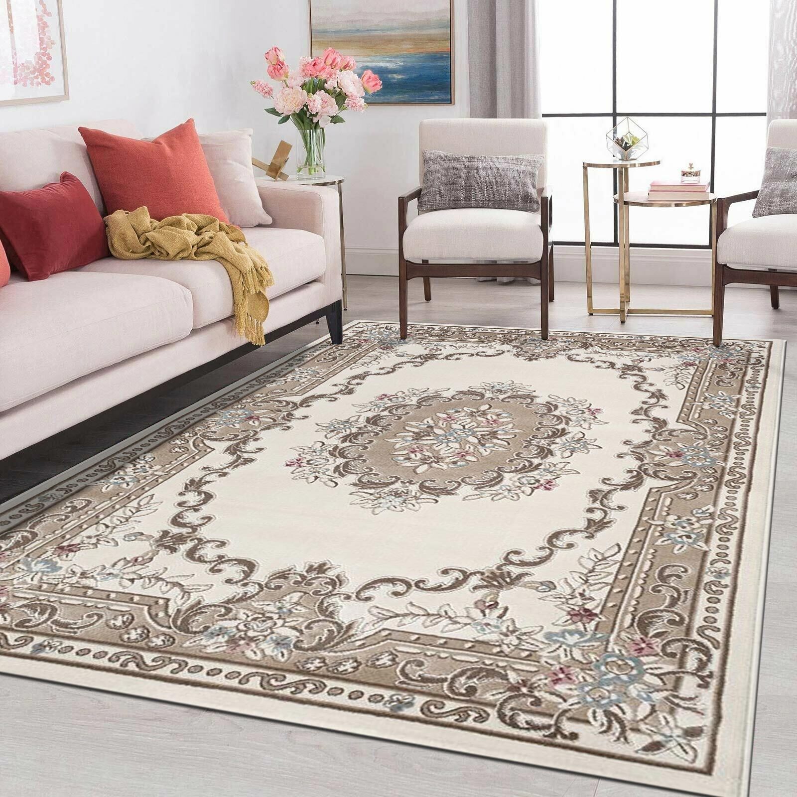 Abbie Cream Aubusson Floral Rugs