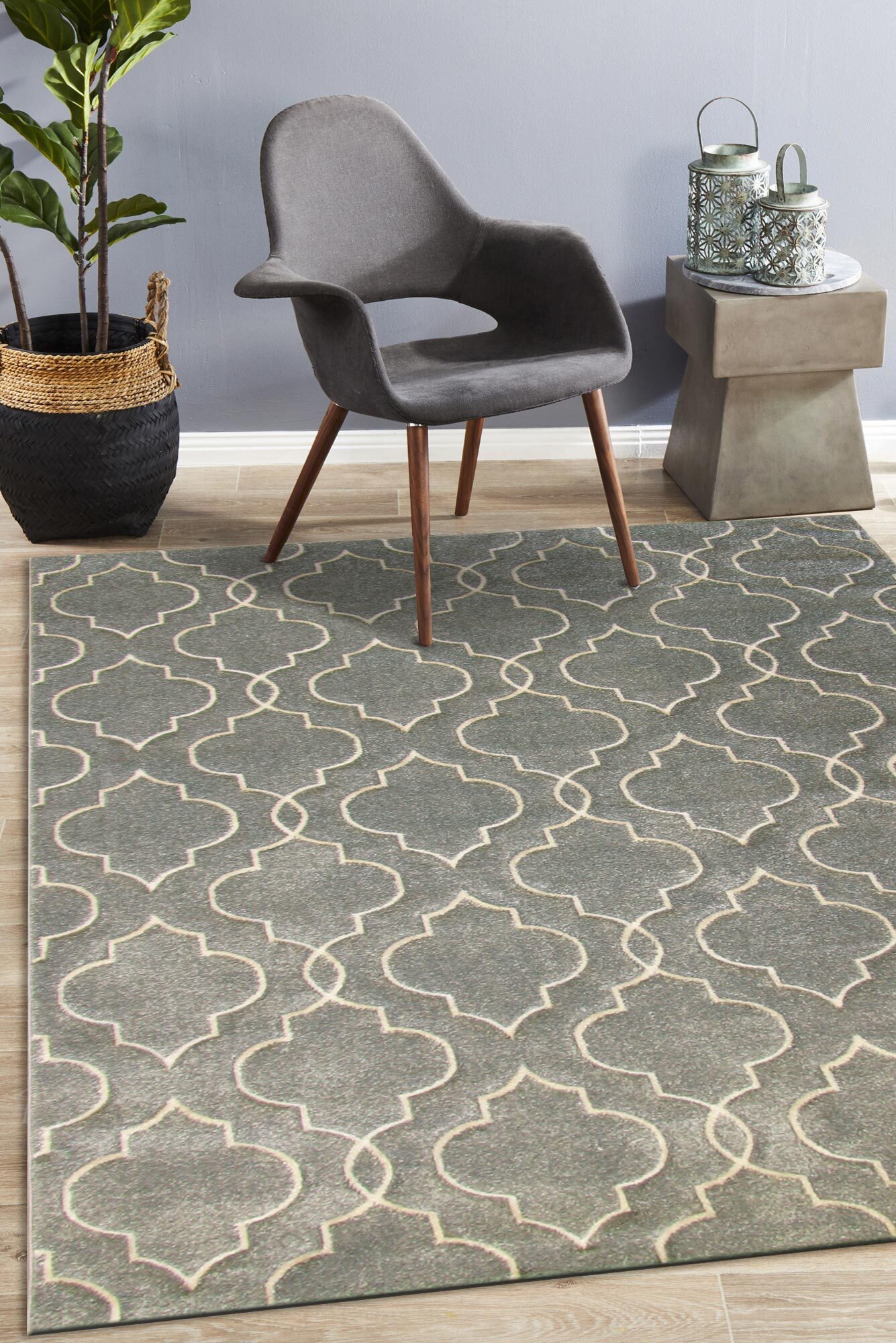 Bonnie Modern Grey Trellis Rug