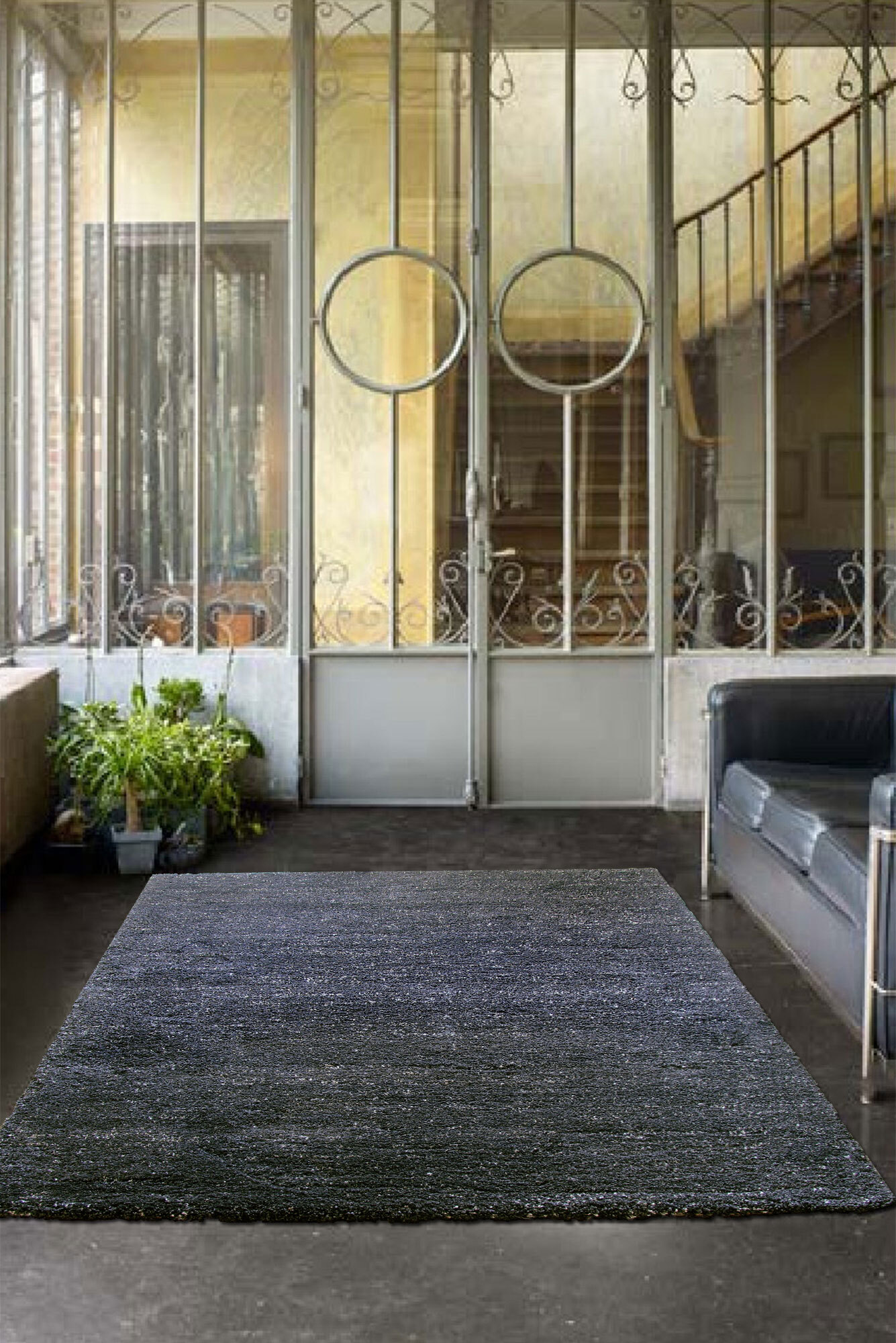 Large View Boston Plain Black Modern Rug