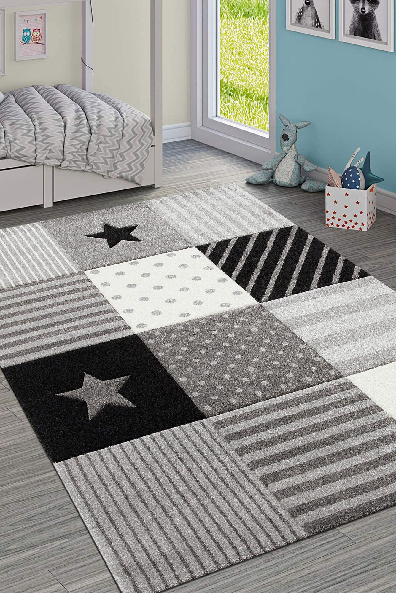 Charlie Square Pattern Kids Rug