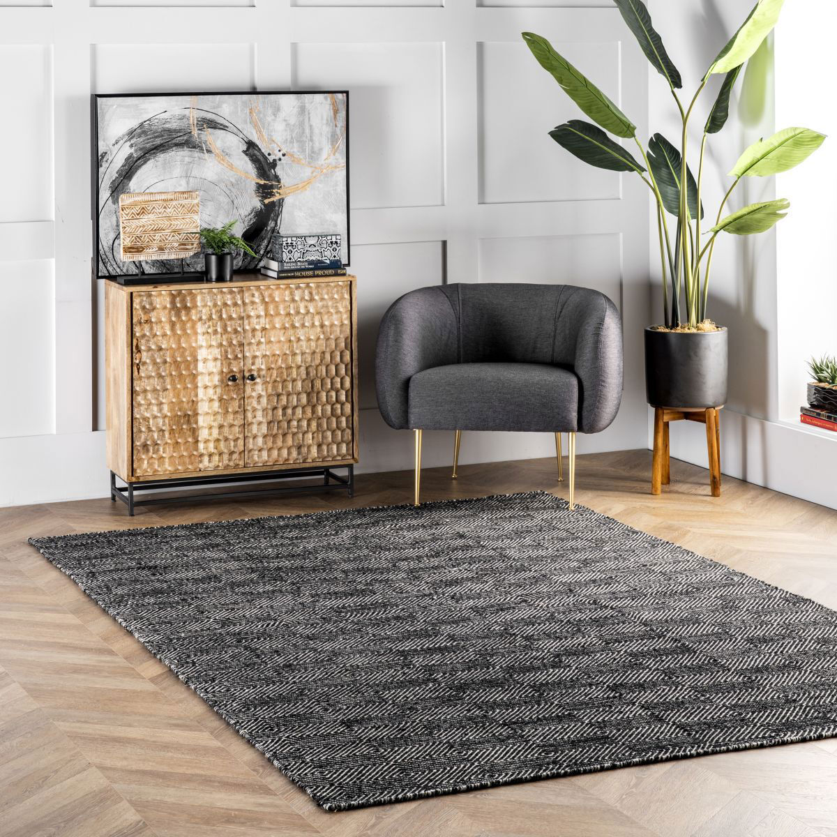 Large View Dhurrie Black Flatweave Wool Rug
