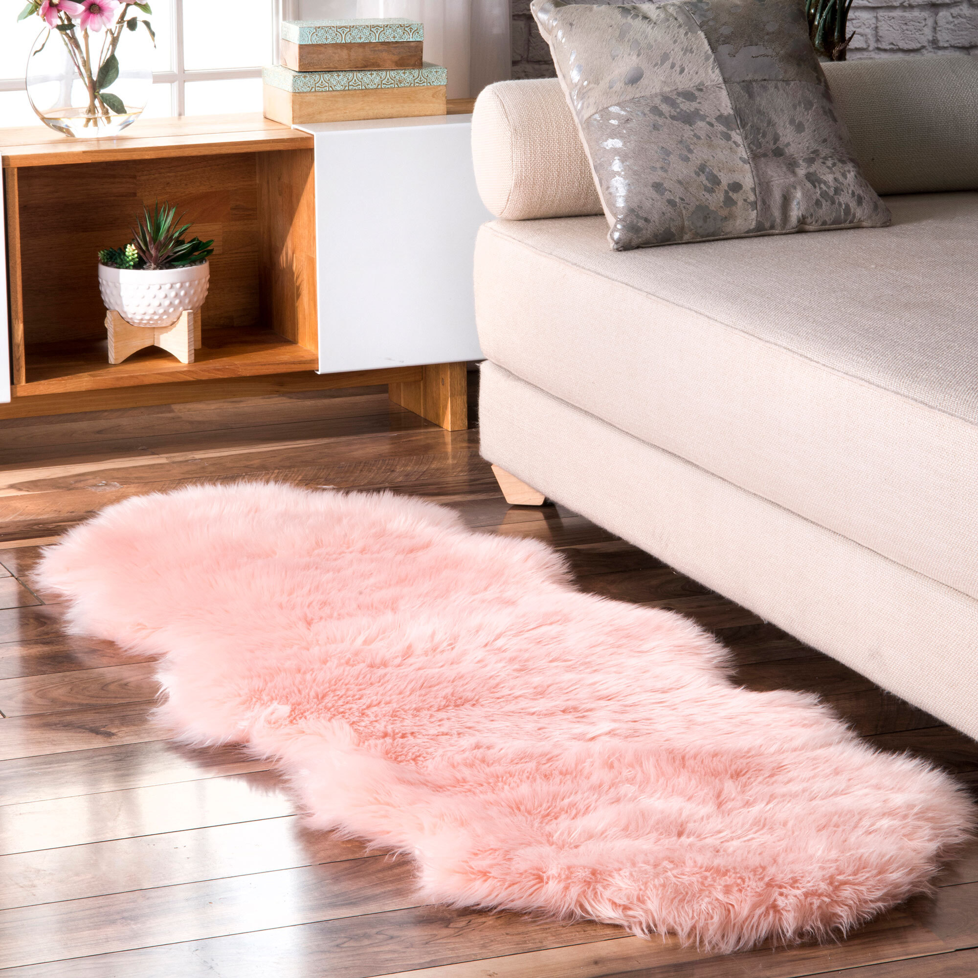Fluffy Faux Fur Rug, Pink Rugs