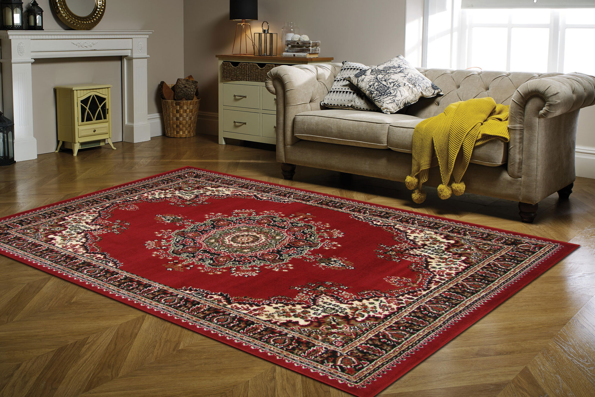 Large View Gil Red Traditional Medallion Rug