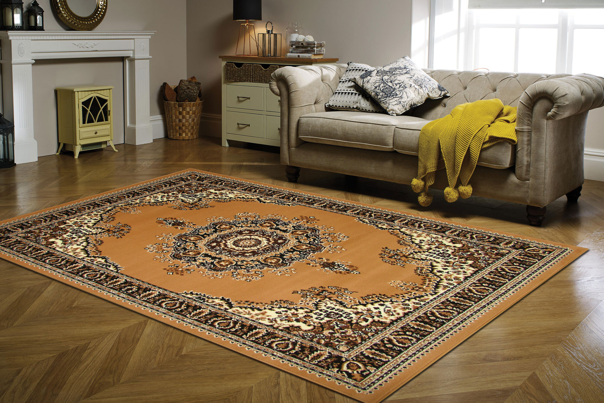 Large View Gil Tan Traditional Medallion Rug