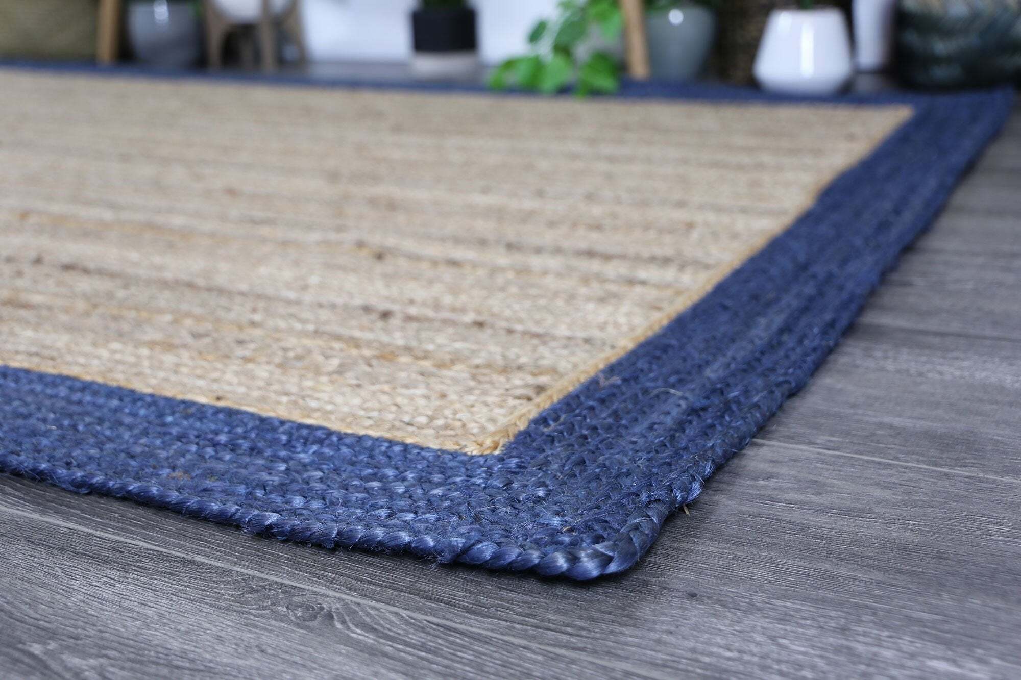 Large View Harrold Navy Border Jute Rug