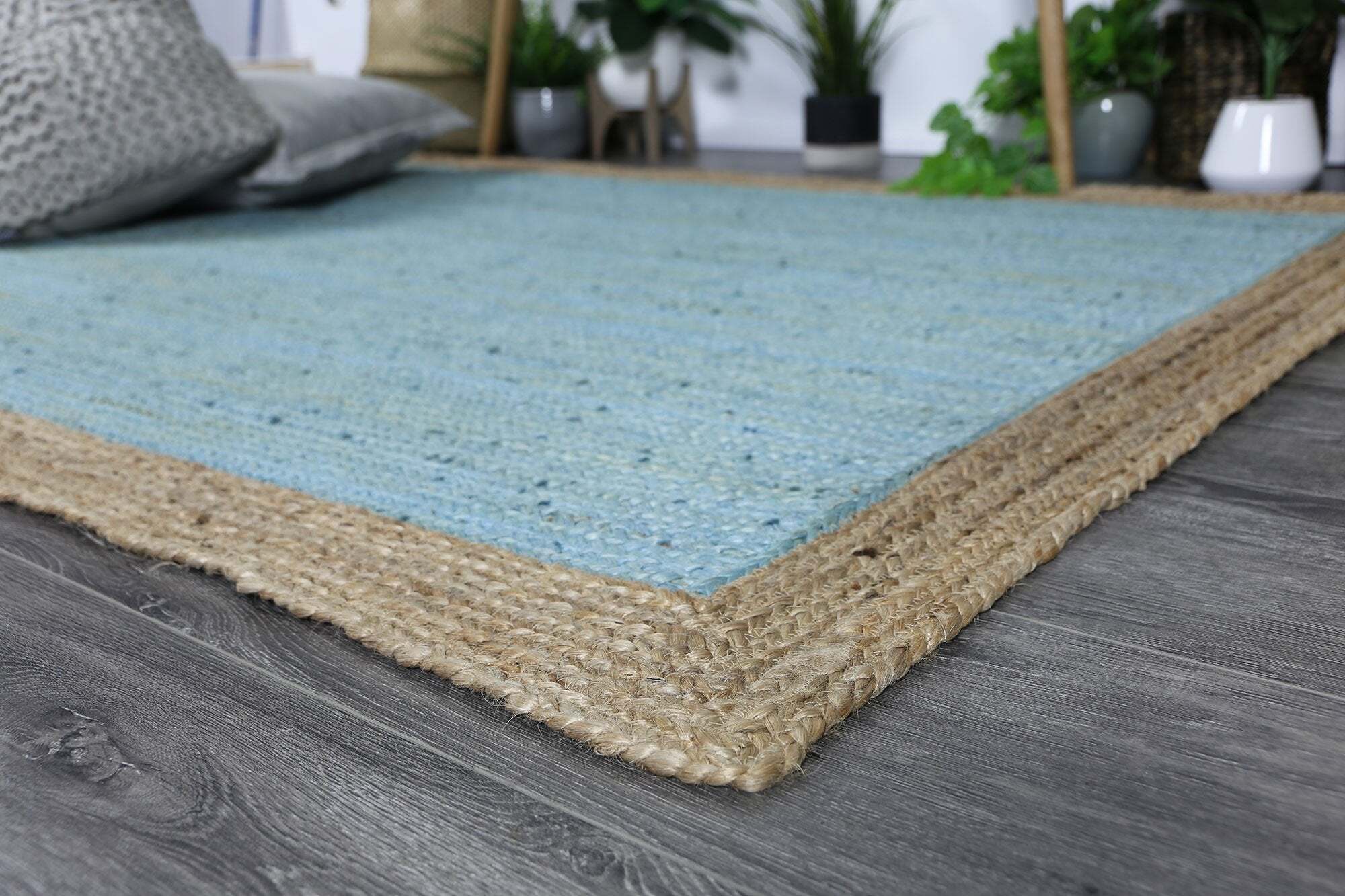 Harrold Light Blue Jute Border Rug