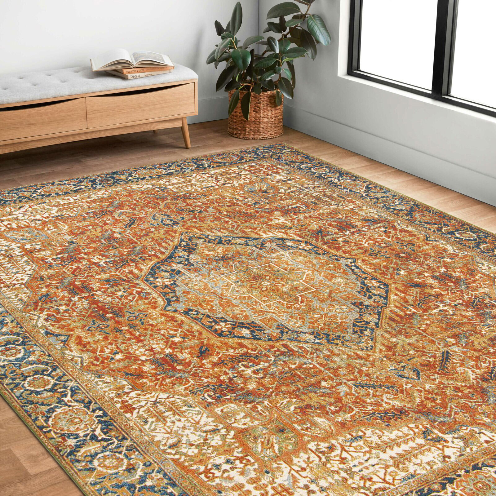Large View Heriz Red Oriental Medallion Rug