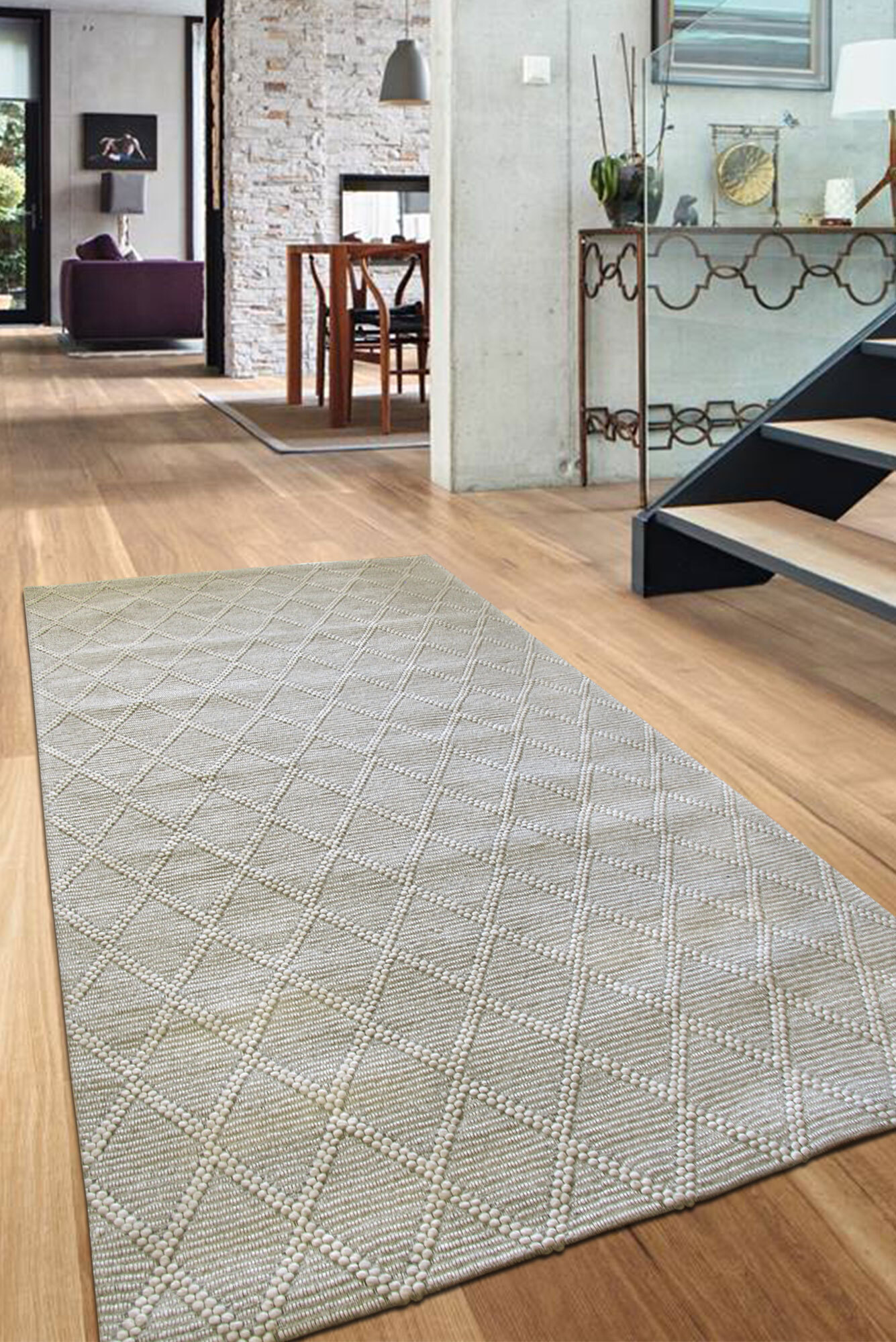 Large View Harper Grey Diamond Wool Rug
