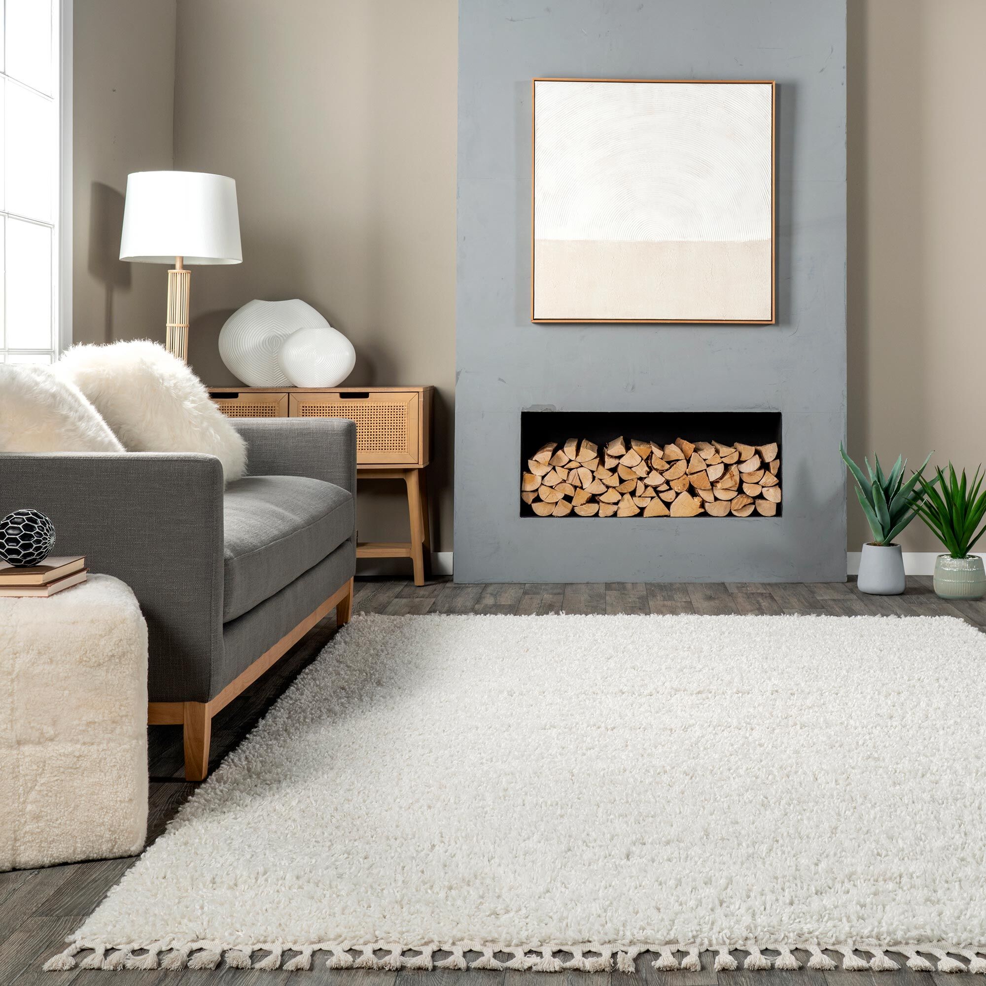 Joey Plain Cream Shaggy Rug