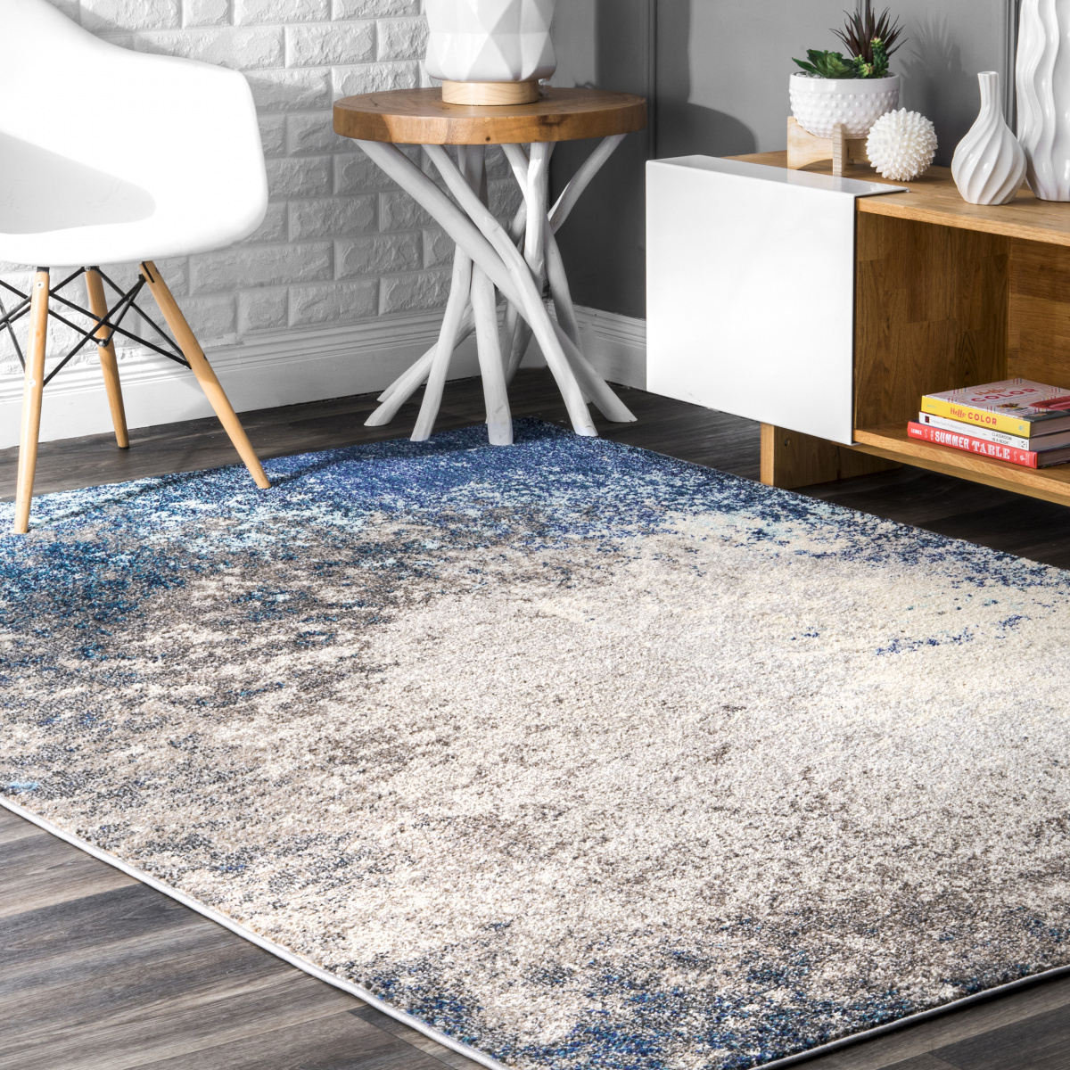 Kara Modern Blue Abstract Rug