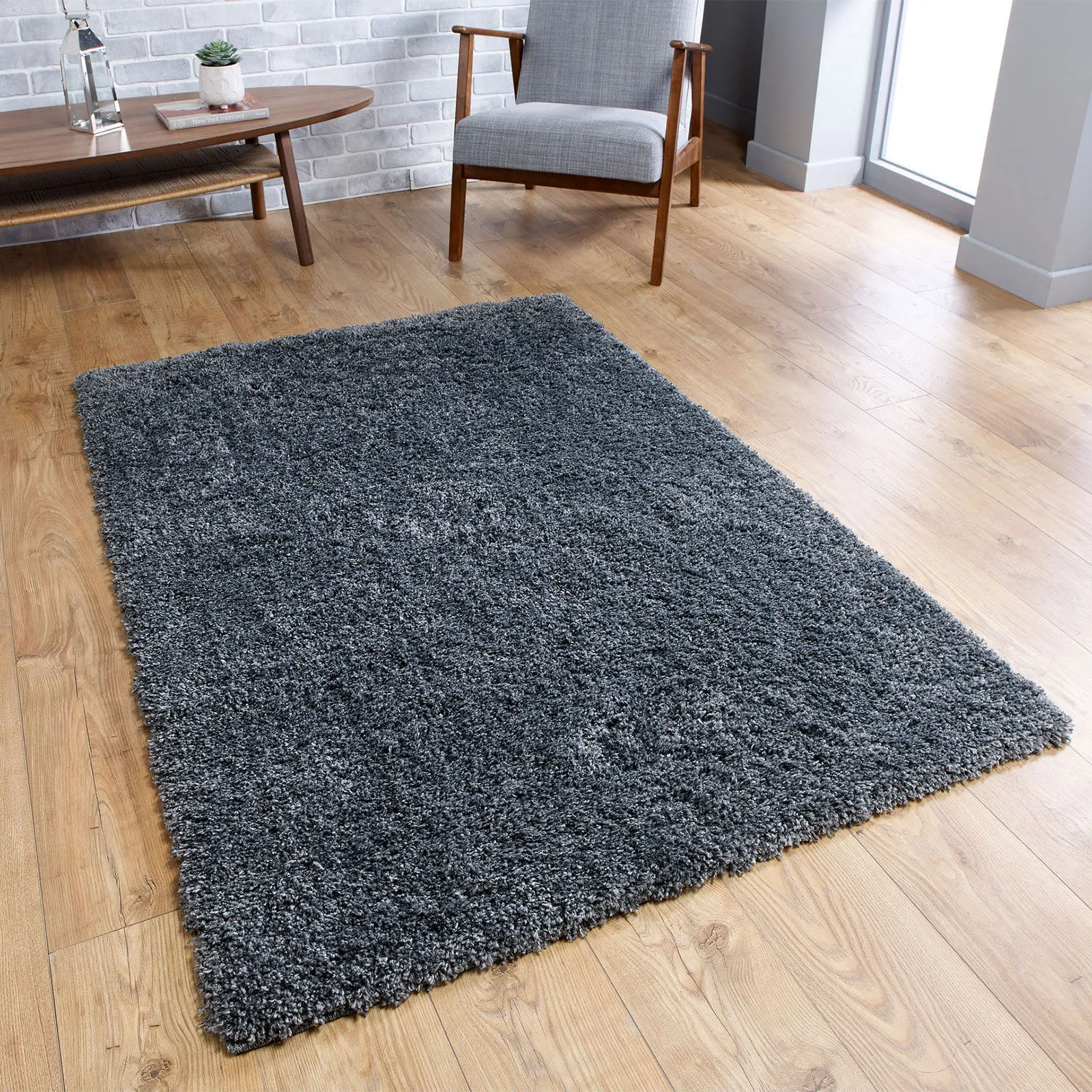 Large View Lara Plain Charcoal Shaggy Rug