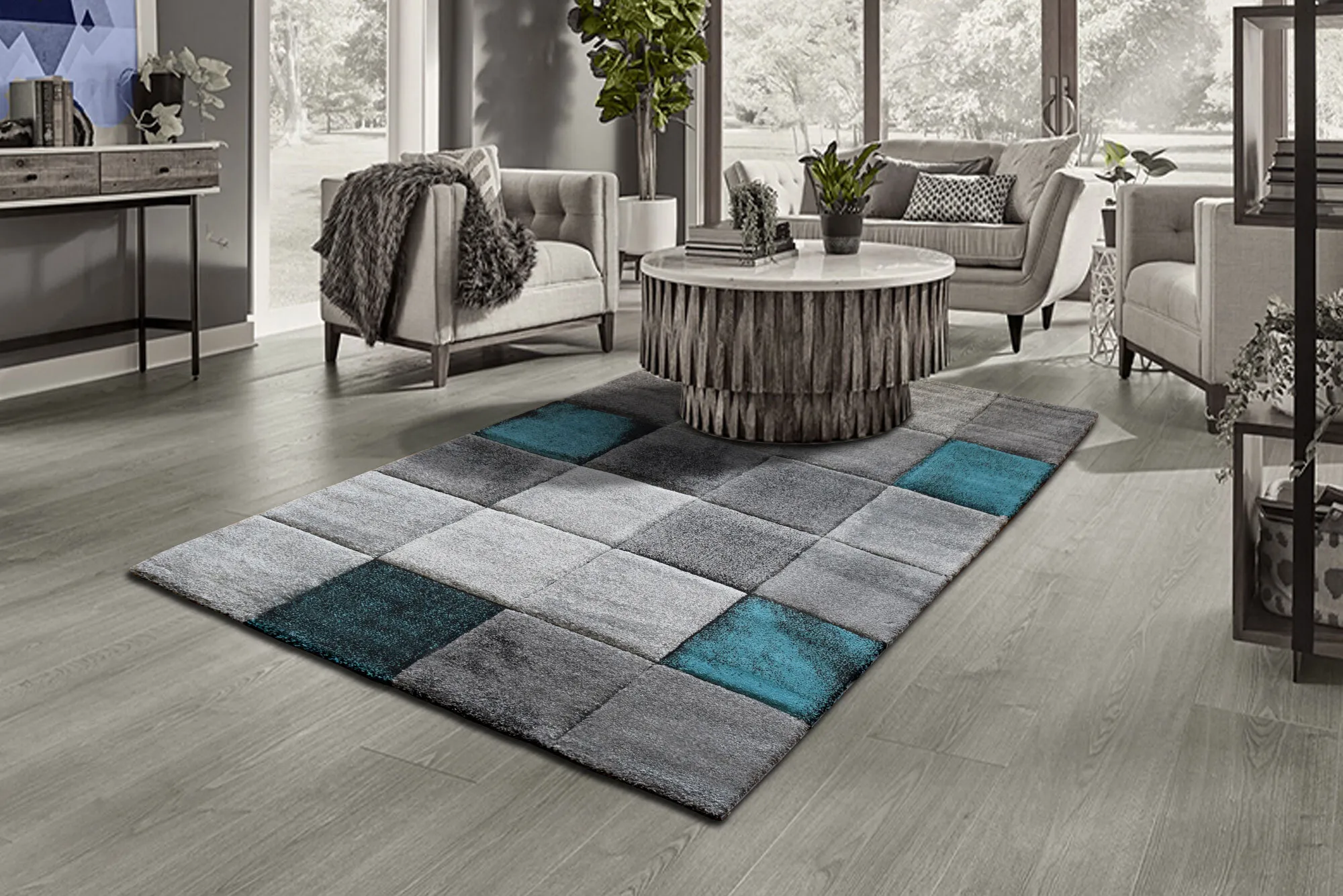 Large View Lucia Carved Square Pattern Rug