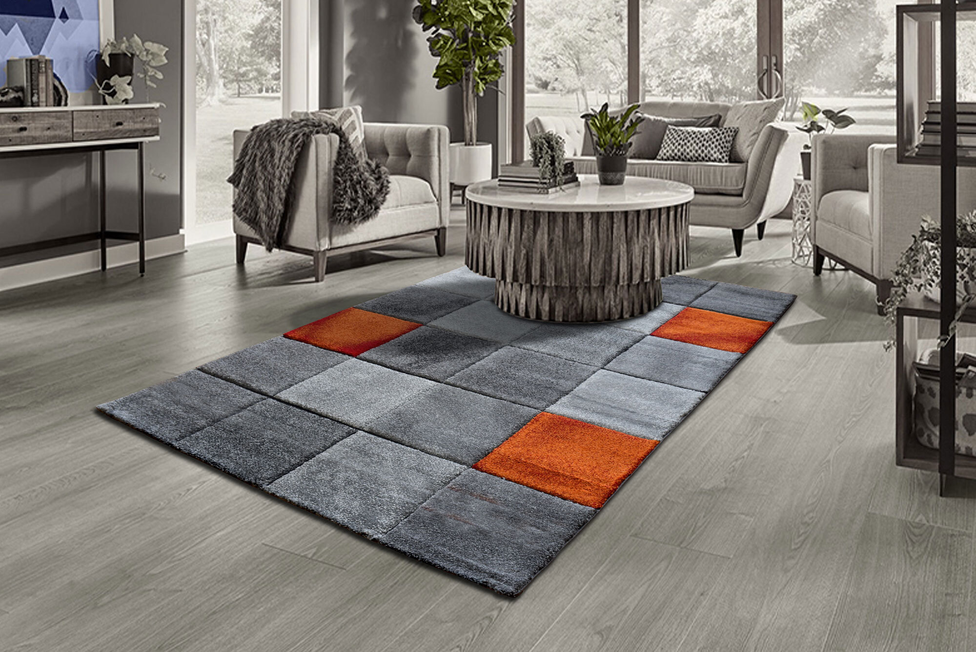 Large View Lucia Modern Square Pattern Rug