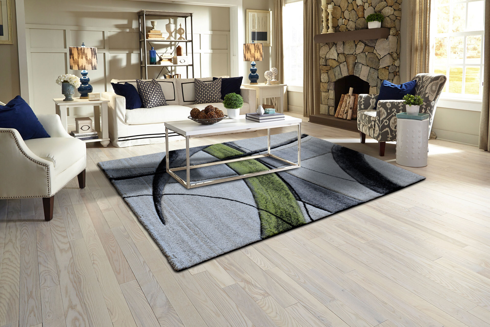 Large View Lucia Modern Green Abstract Rug