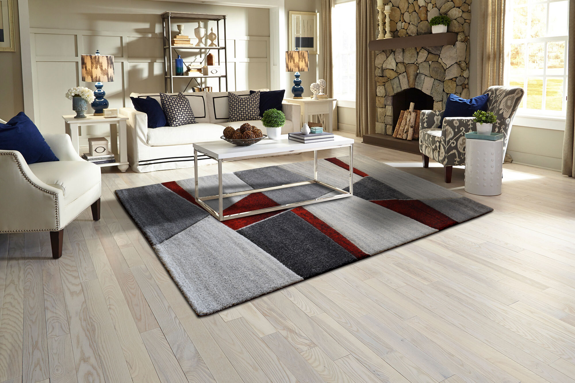 Large View Lucia Red Modern Geometric Rug