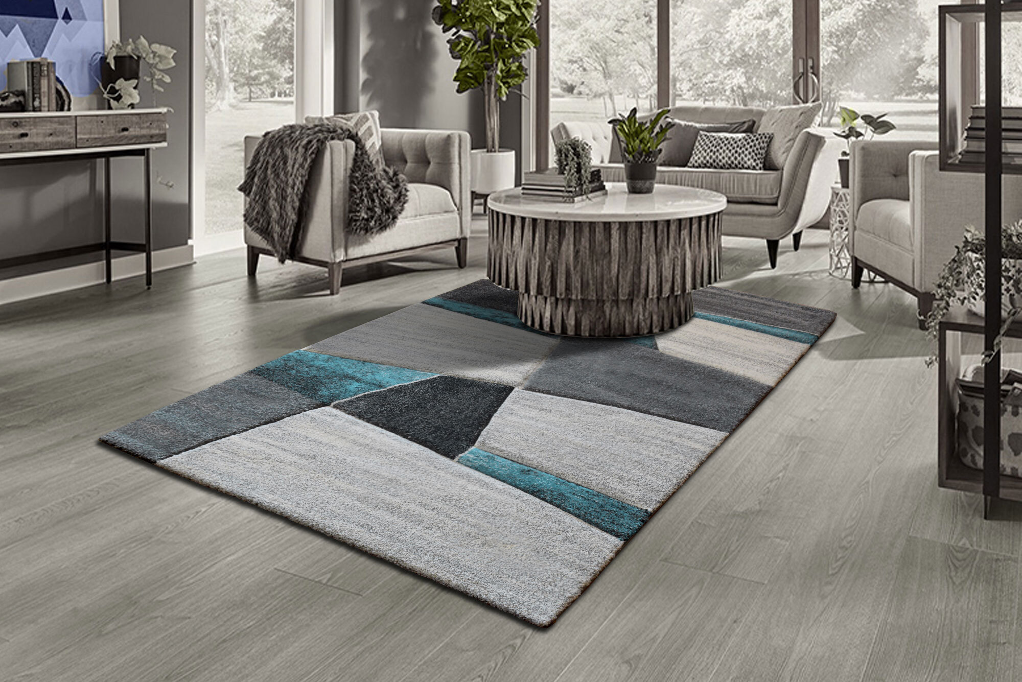 Large View Lucia Modern Blue Geometric Rug