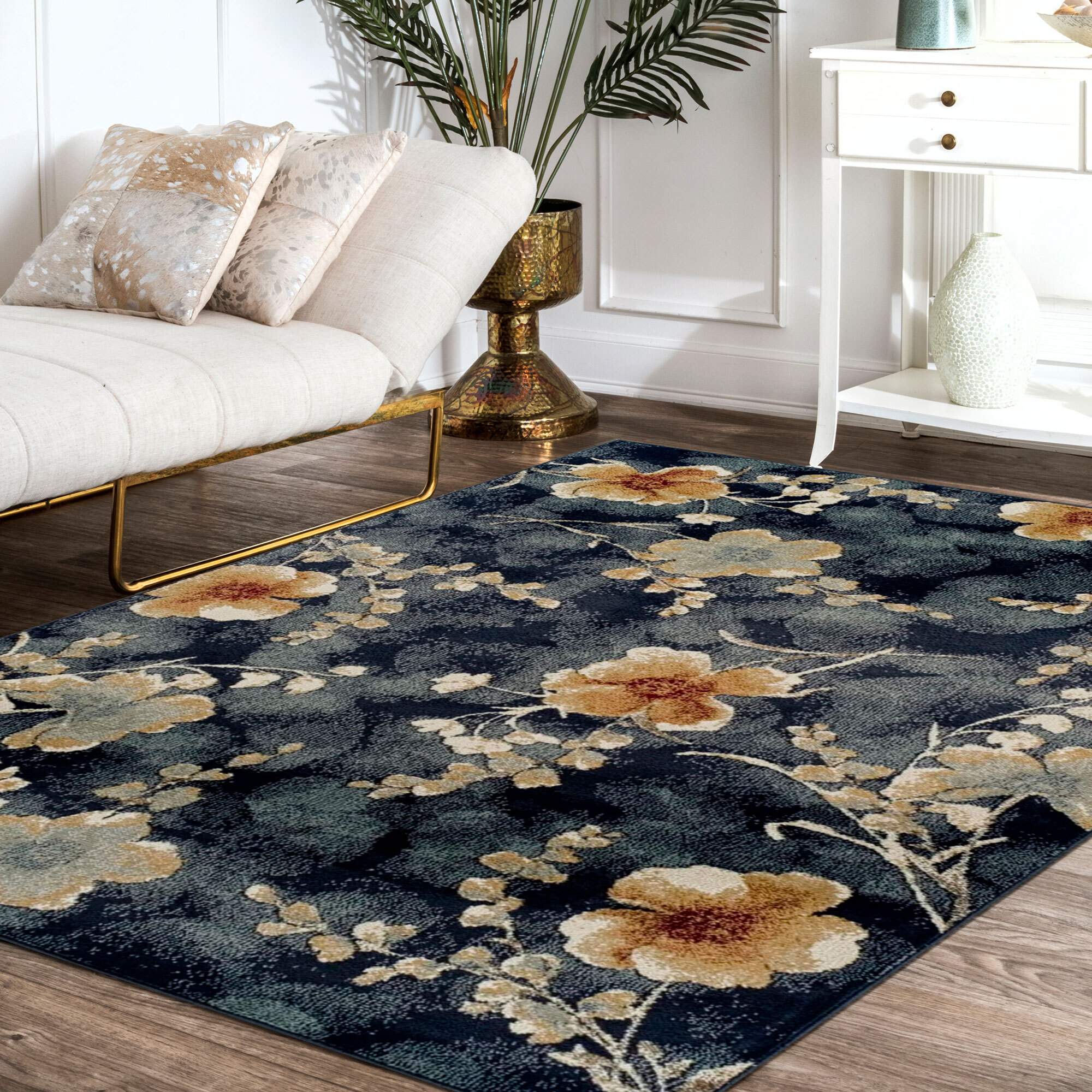 Large View Leila Contemporary Floral Rug