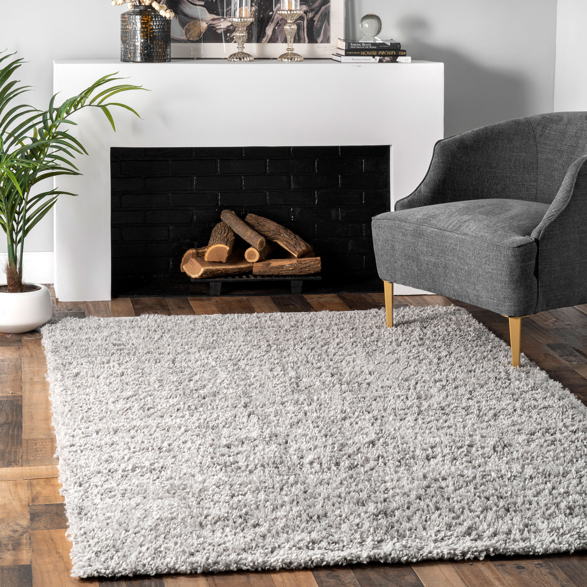 Large View Luis Plain Grey Shaggy Rug