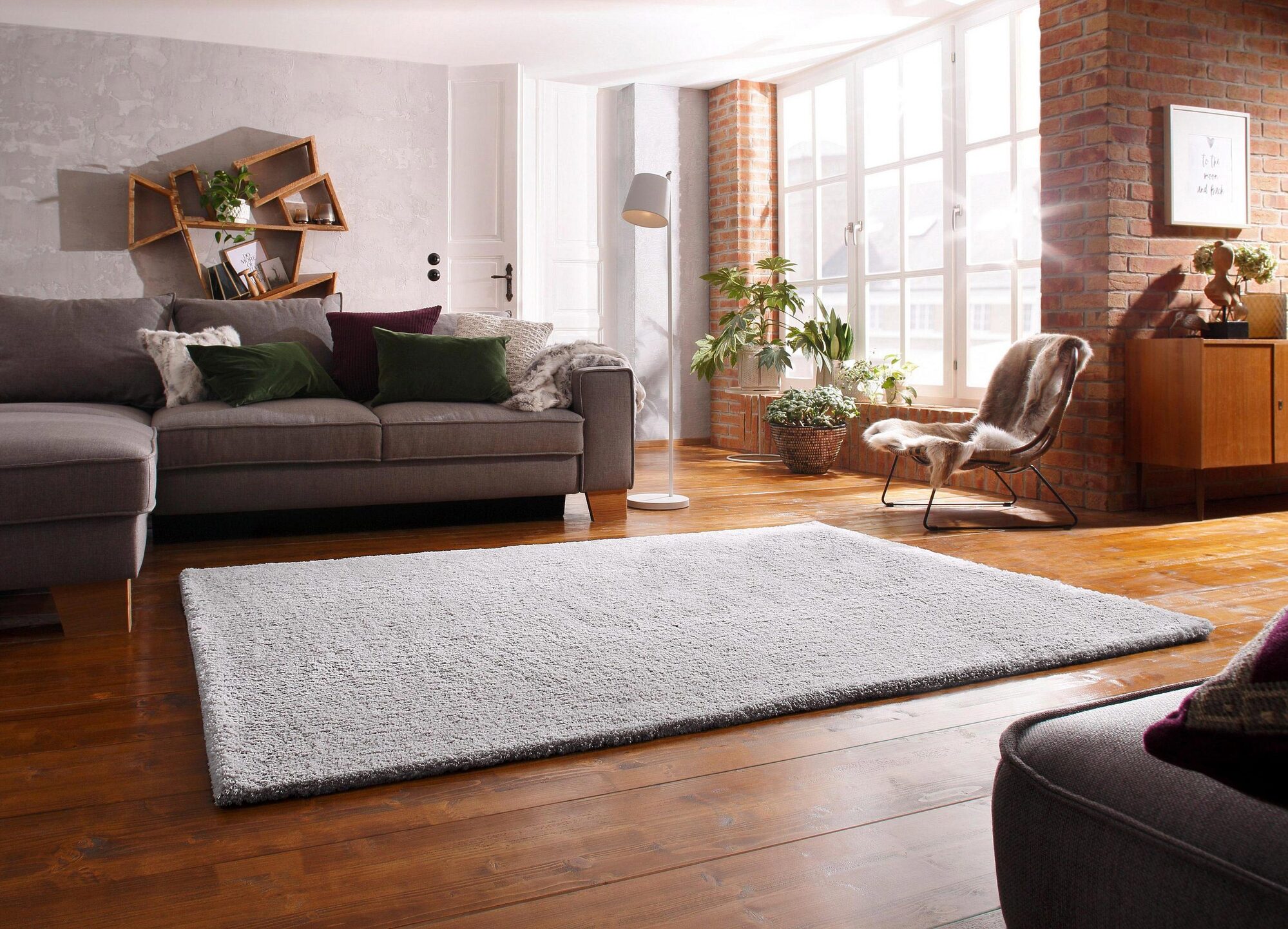 Large View Levis Plain Grey Thick Shaggy Rug