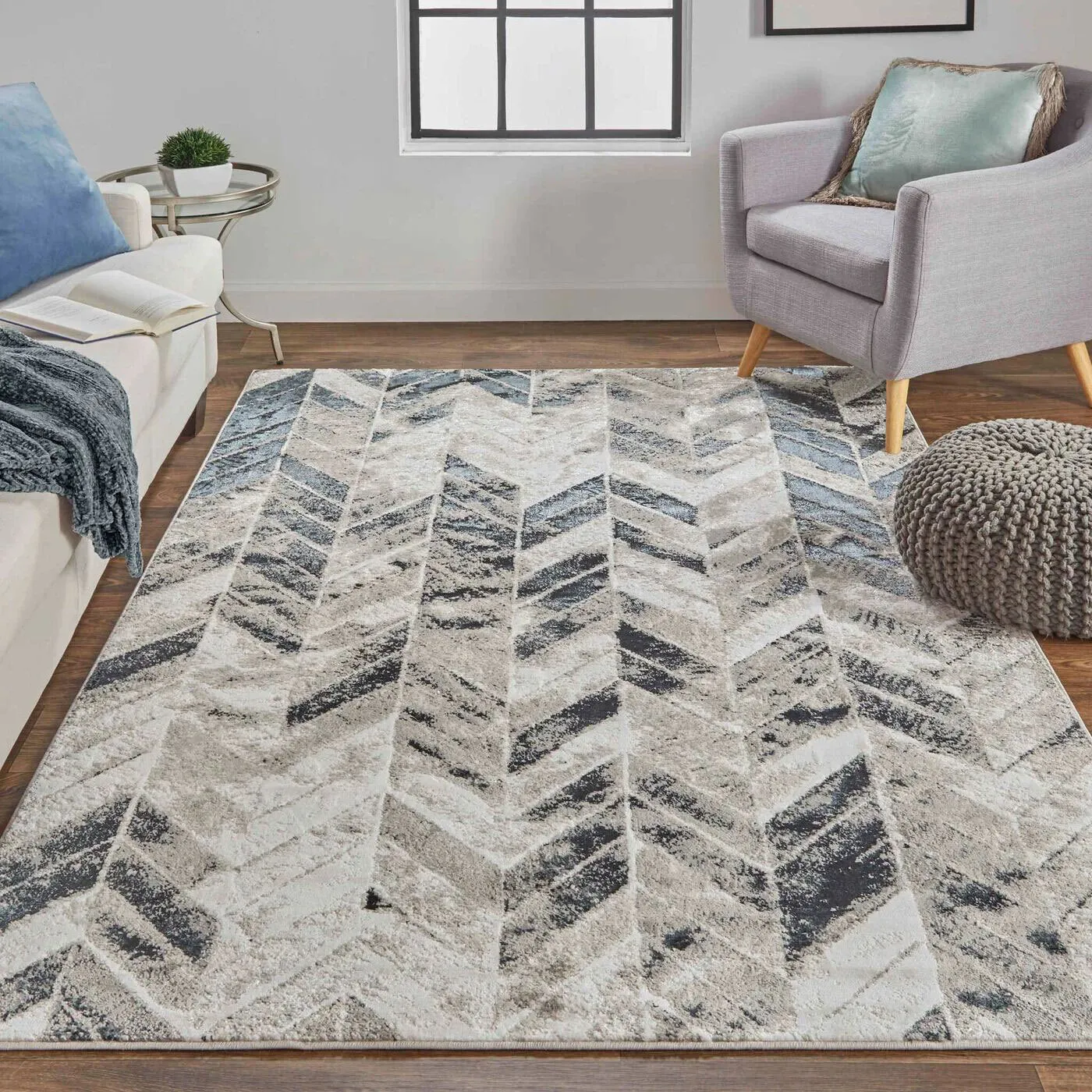 Large View Mosaic Monotone Chevron Rug