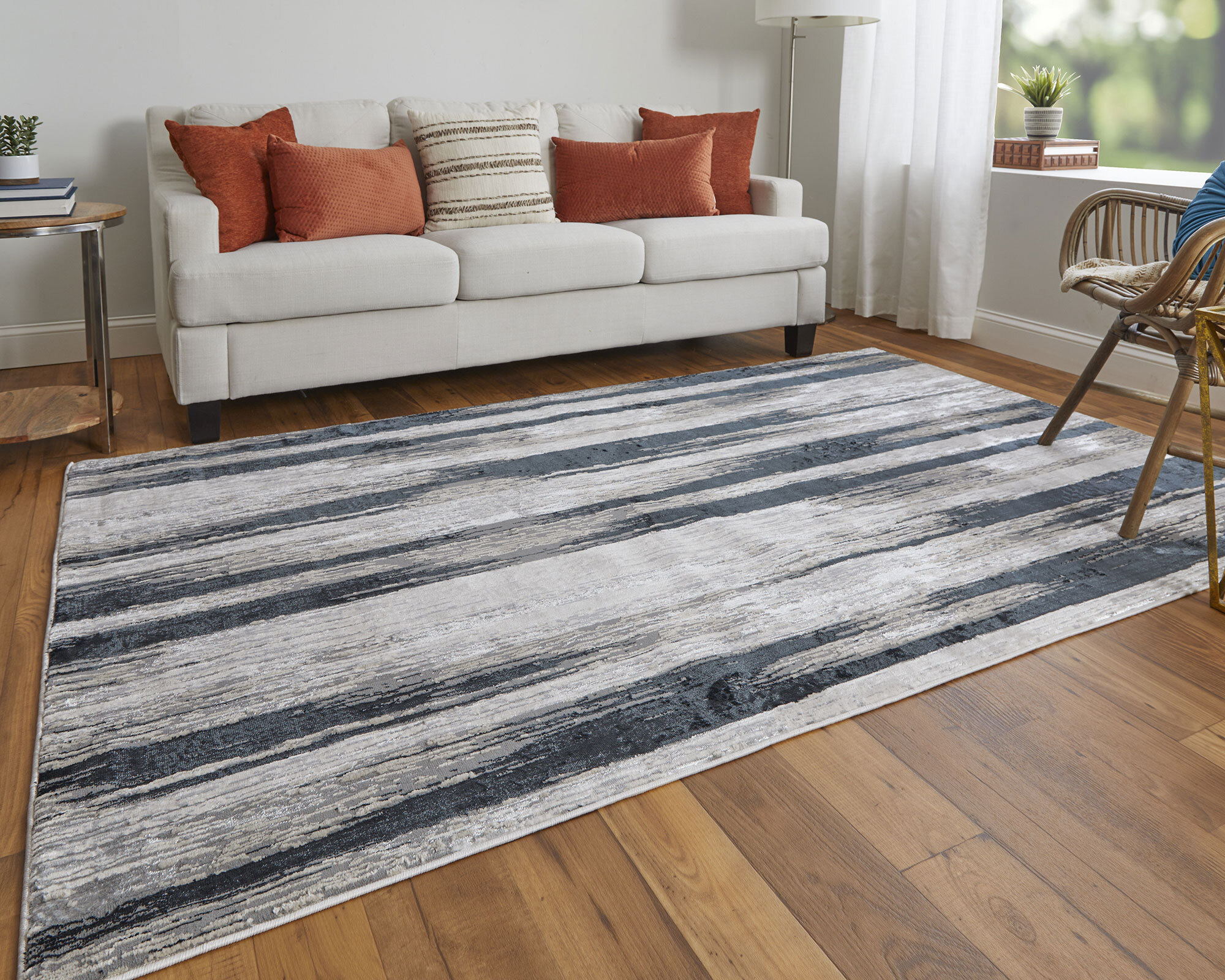 Mosaic Monotone Striped Rug