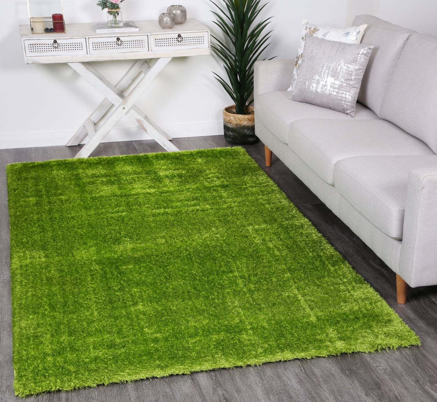 Palace Plain Green Shaggy Rug