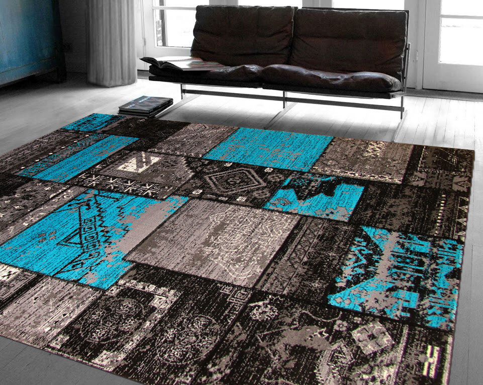 Large View Paris Turquoise Patchwork Rug