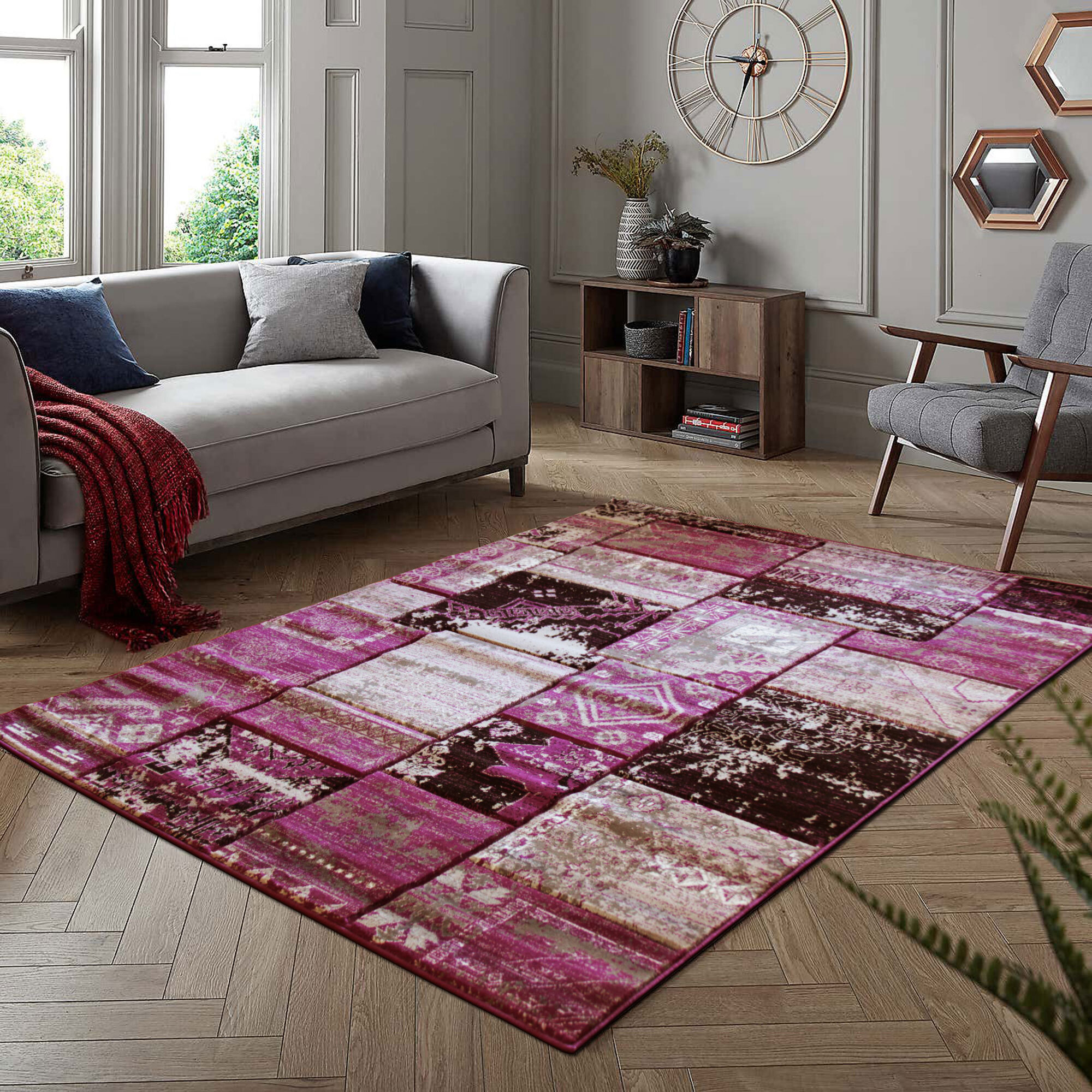 Large View Paris Carved Lilac Patchwork Rug